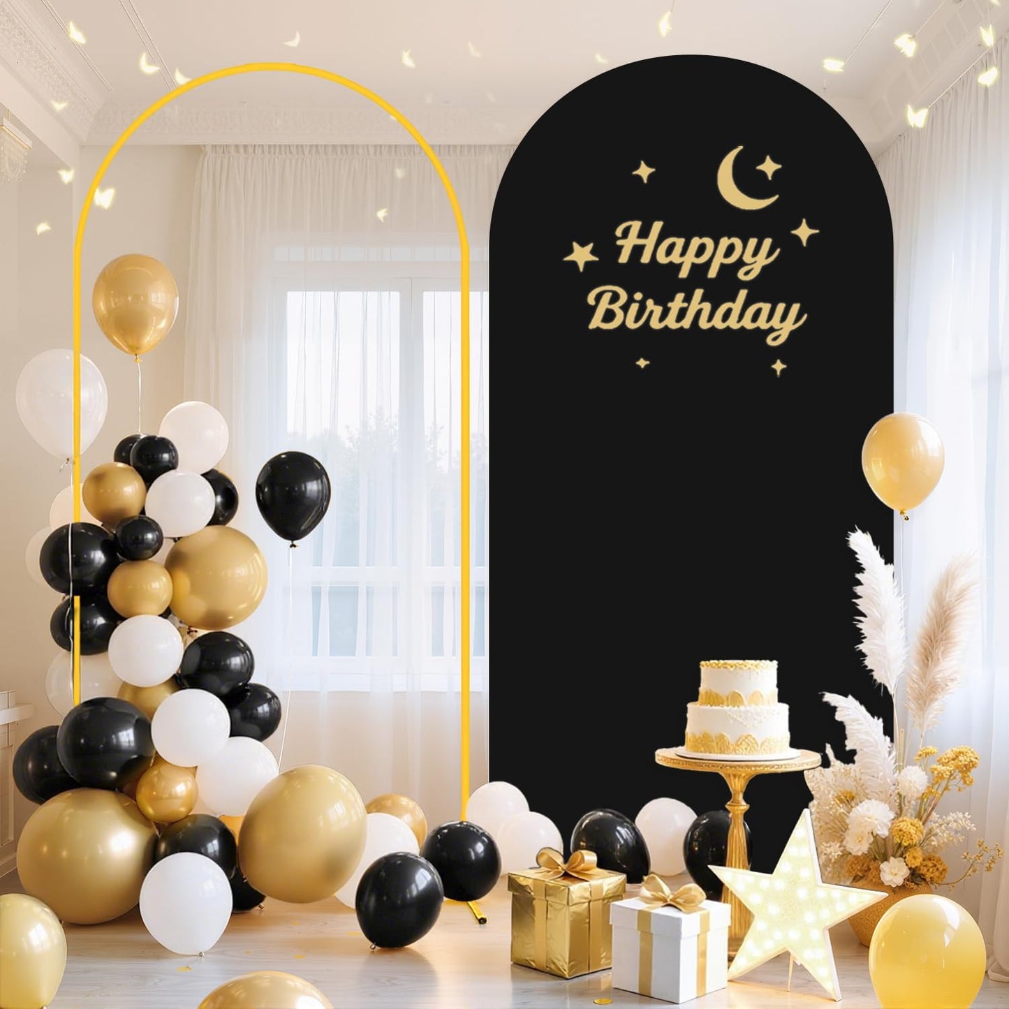 FUHSY 7.2FT Backdrop Arch Stand with Cover Set Metal Arch Backdrop Stand Stable Balloon Arched Frame and Black Arch Stand Cover Backdrop Cover for Arch Stands for Birthday Bridal Shower Ceremony Decor