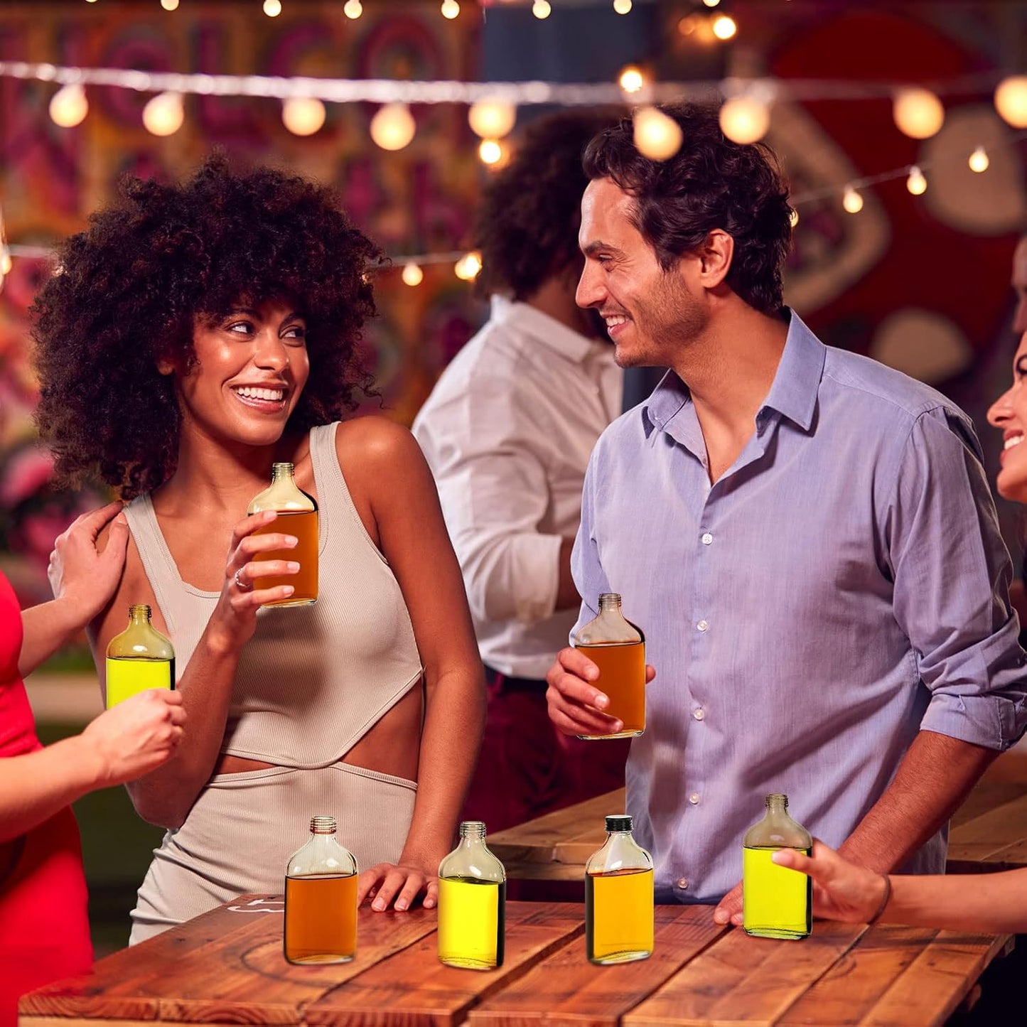 Patelai 16 Pcs Clear Glass Bottles with Caps Mini Glass Flask Liquor Bottles Empty Alcohol Shot Bottling Small Champagne Container DIY Gift for Wine Beverages Liquor Drinks Oil Beer (200 ml/ 6.8oz)