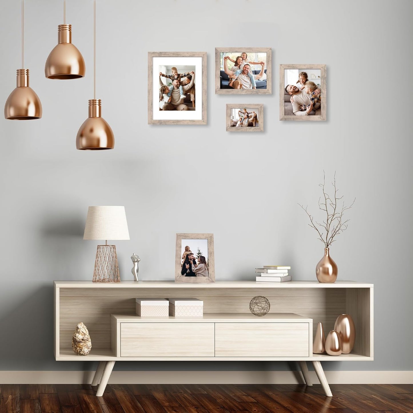 8x10 Picture Frame Set of 4, Smoke Gray Frame with High Definition Real Glass, 8 x 10 Wood Photo Frame for Tabletop Display and Wall Mounting