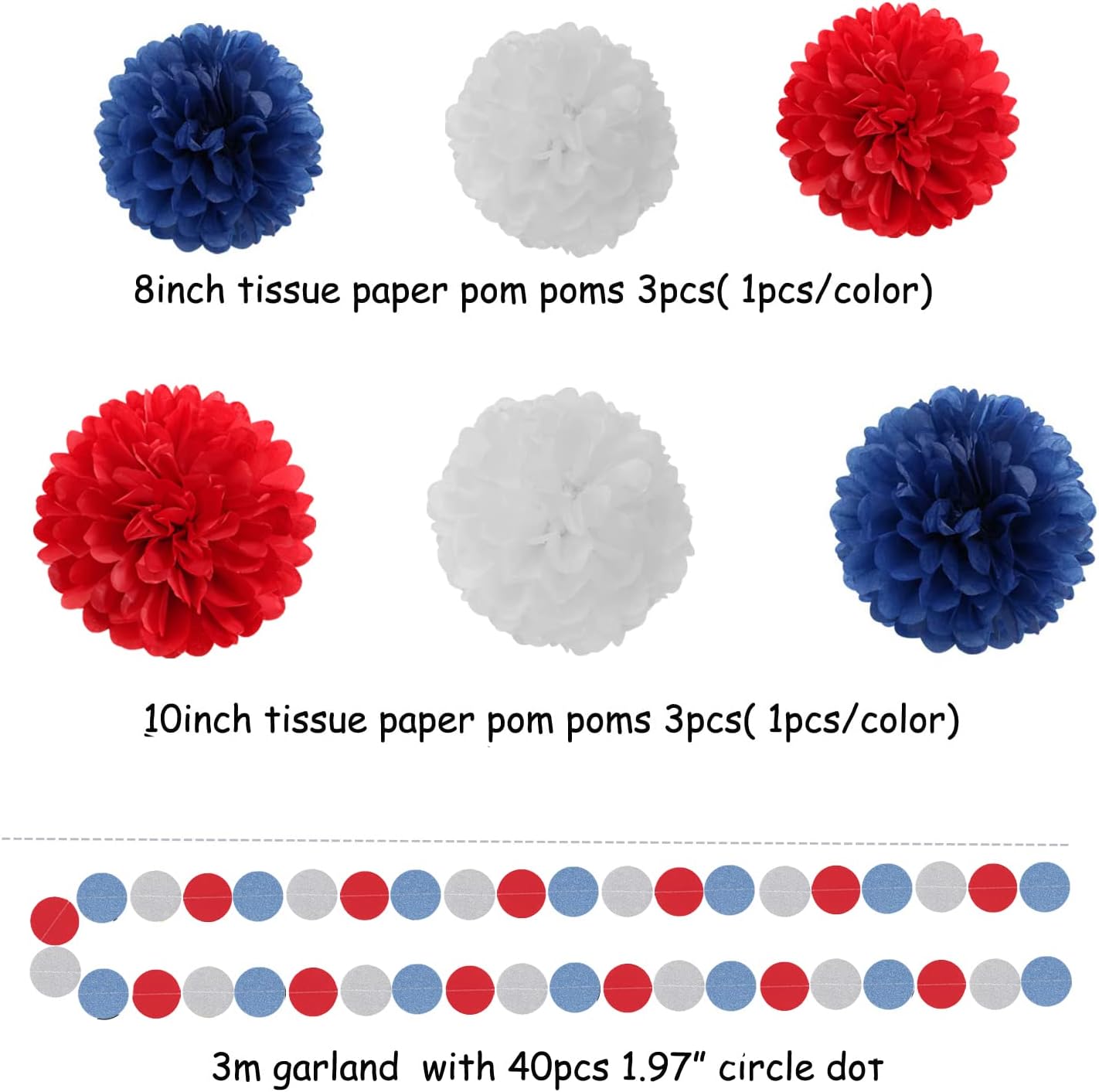 Fourth-4th of July Imemorial-Day Party-Decorations - 23pcs Red White Blue Graduation Banner, USA Patriotic Tassel Garland Streamers, Paper Tissue Pom Poms, America Independence Decor Lasting Surprise