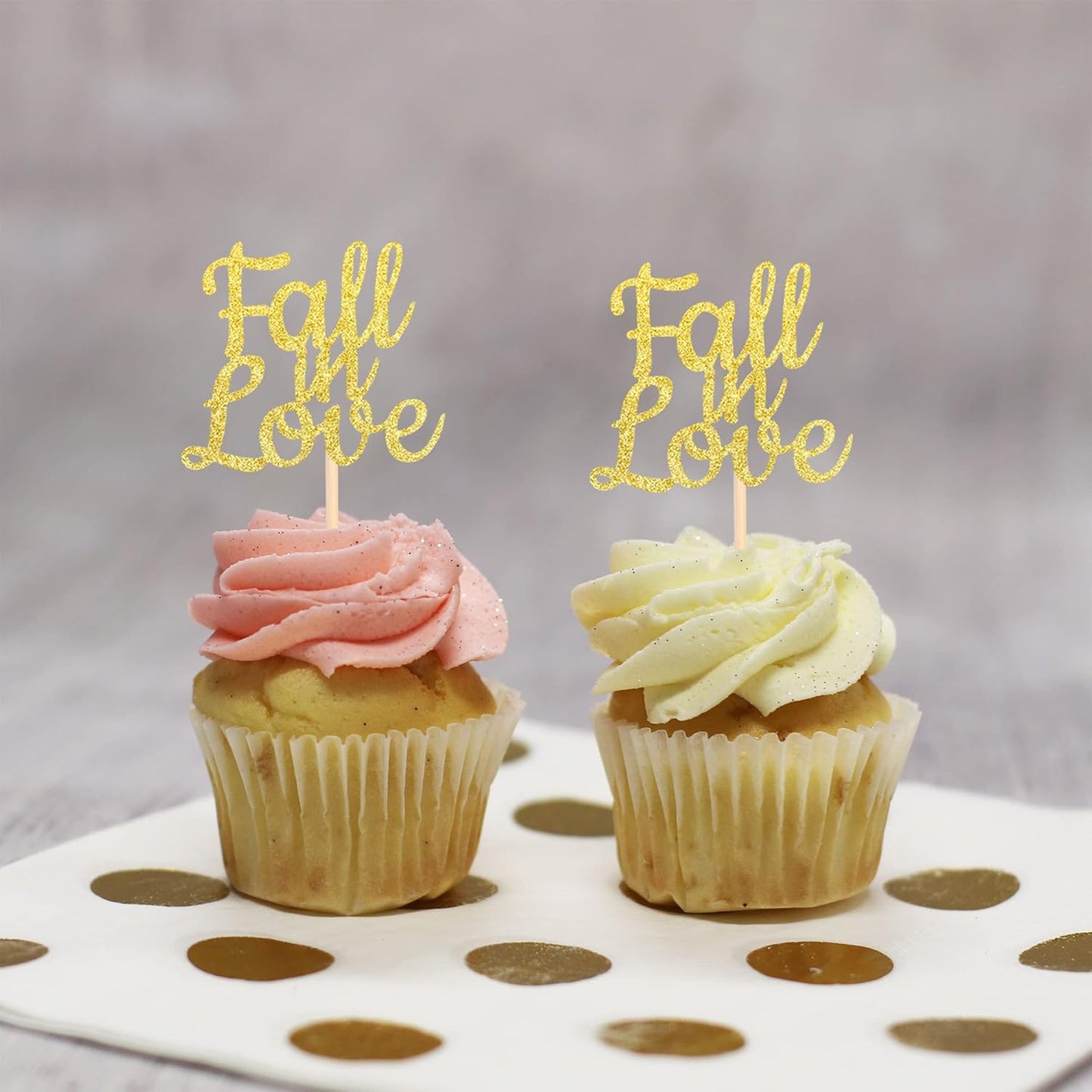 24 PCS Fall in Love Cupcake Toppers Glitter Bridal Shower Cupcake Picks Wedding Engagement Anniversary Birthday Party Cake Decorations Supplies