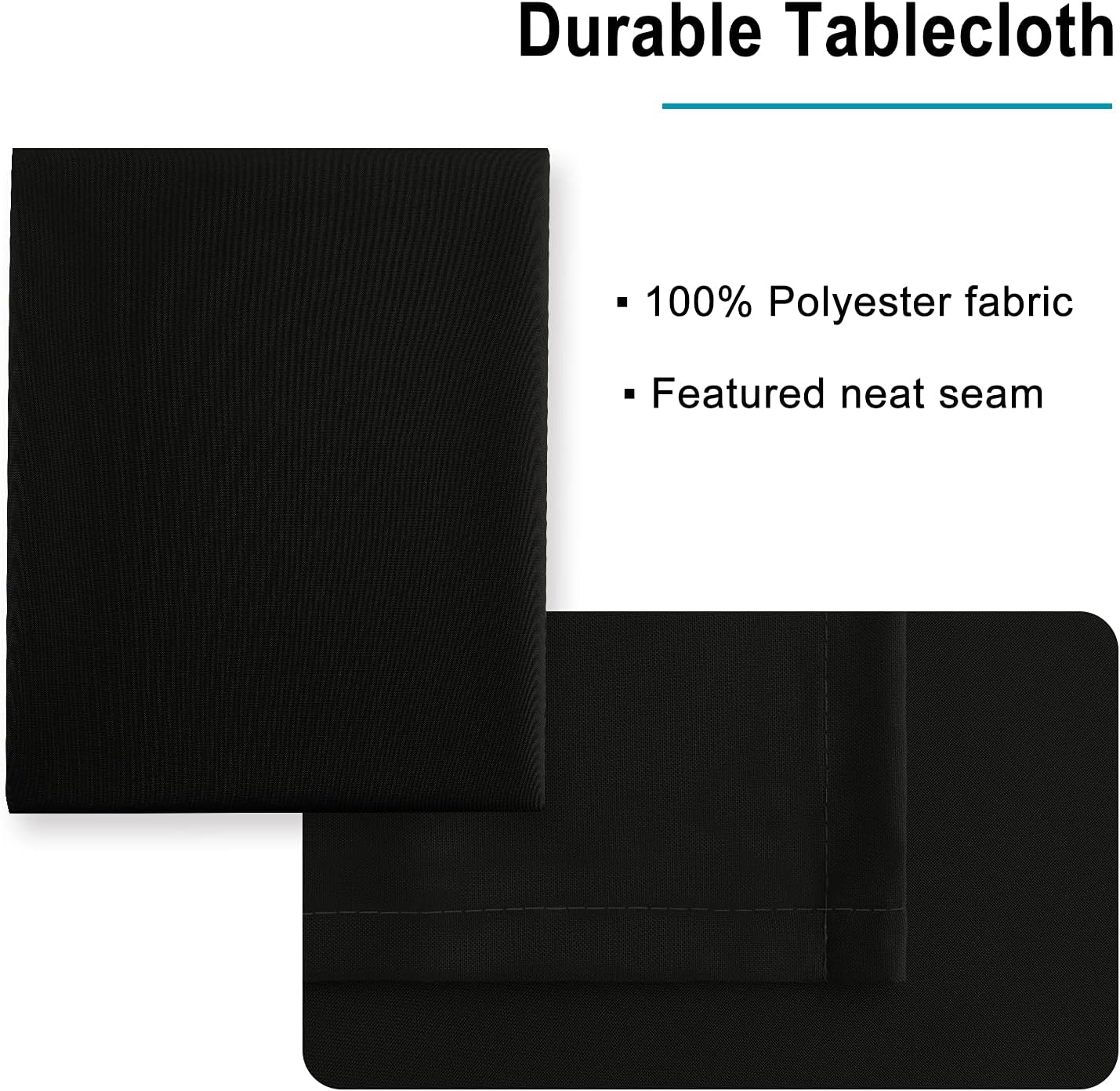 Hiasan Black Tablecloth for Rectangle Tables - 70 x 140 inch - Waterproof, Spillproof & Wrinkle Resistant Washable Polyester Table Cloth for Dining/Party/Outdoor Picnic