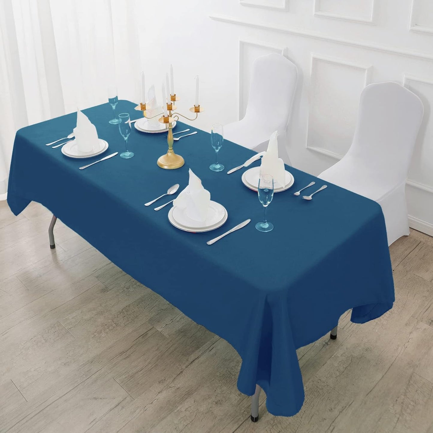 Fokitut 2 Pack Waterproof Rectangle Tablecloth, 60x102 Inch, Stain Resistant and Wrinkle Polyester Table Cloth, Fabric Table Cover for Kitchen Dining, Wedding, Party, Holiday Dinner-Mediterranean Blue