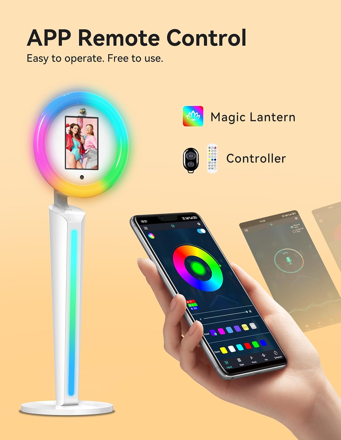 Portable Photo Booth Stand Compatible with 10.2"-12.9" iPad, Large Light Box Music Sync Metal Selfie Photobooth Machine Cyratok Software Control for Events,Rentals & Business Use(Flight Case)