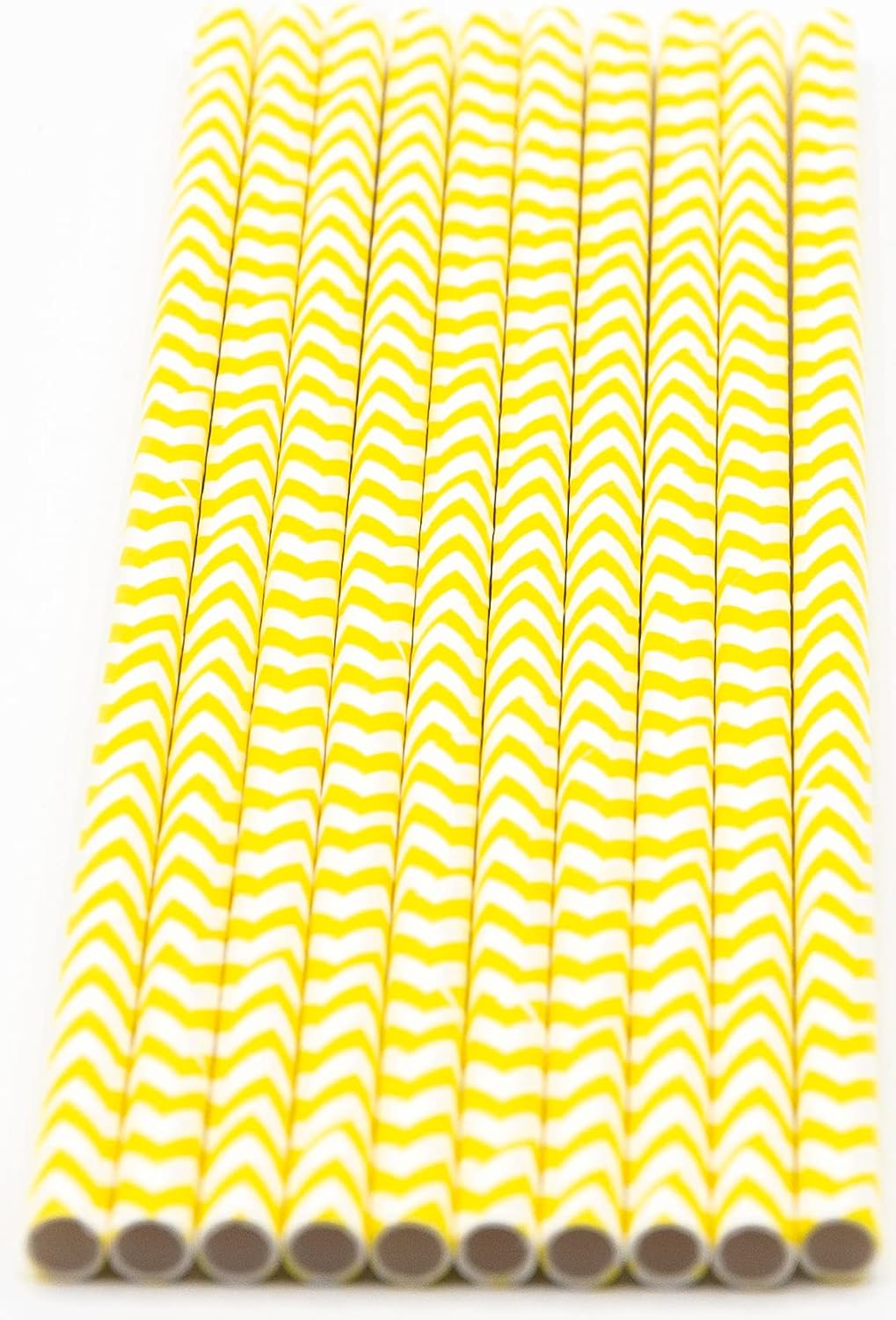 Pack of 900 Yellow Chevron Biodegradable 4-Ply Paper Drinking Straws (Compostable, Non-toxic, BPA-free)