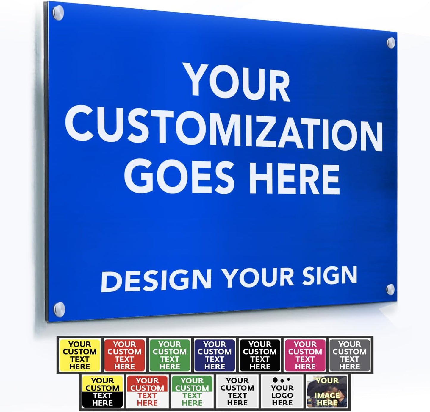 Custom Metal Signs, Personalized Aluminum, Customized Safety, Business Signs, Waterproof Outdoor, White Aluminum (Blue Background, 20x20 In)
