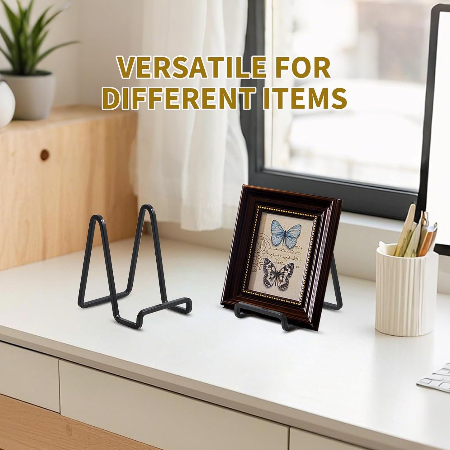 Plate Holder Easel Display Stand - 4.5 inch Metal Plate Stands for Display - Tabletop Picture Stand - Black Iron Easels for Display Pictures | Photo Frames | Book | Decorative Plates | Plaque - 4 Pack