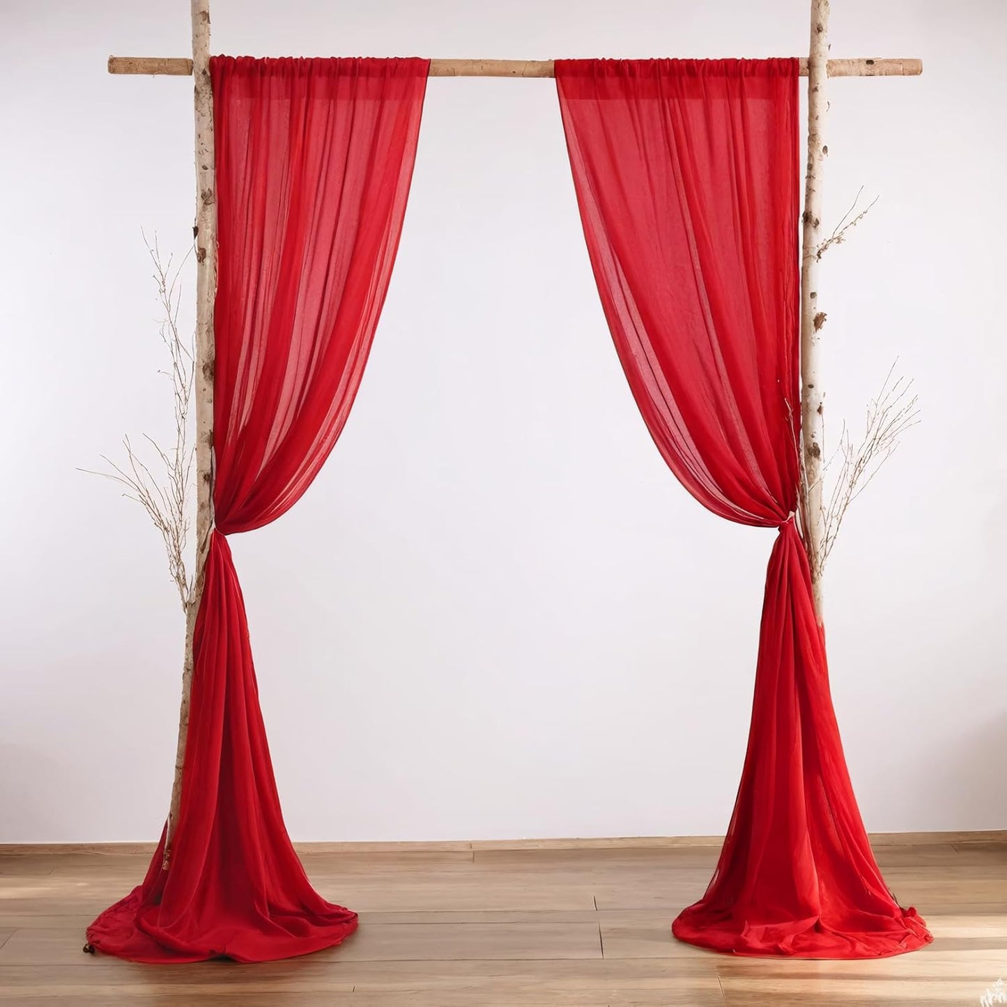 DUOBAO Red Chiffon Backdrop Curtain-2 Panels 29x120-Inch Wedding Chiffon Backdrop Drapes Beach Curtains for Living Room Voile Window Curtain Photography Backdrop for Wedding Ceremony