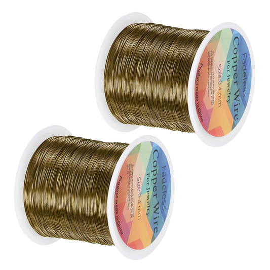 2-Rolls 0.4mm Jewelry Wire, 26 Gauge 328FT Craft Wire Copper Beading Wire for Jewelry Making/Planting/Weaving/DIY Crafting, Soft Metal Wires [100M, Bronze Tone]