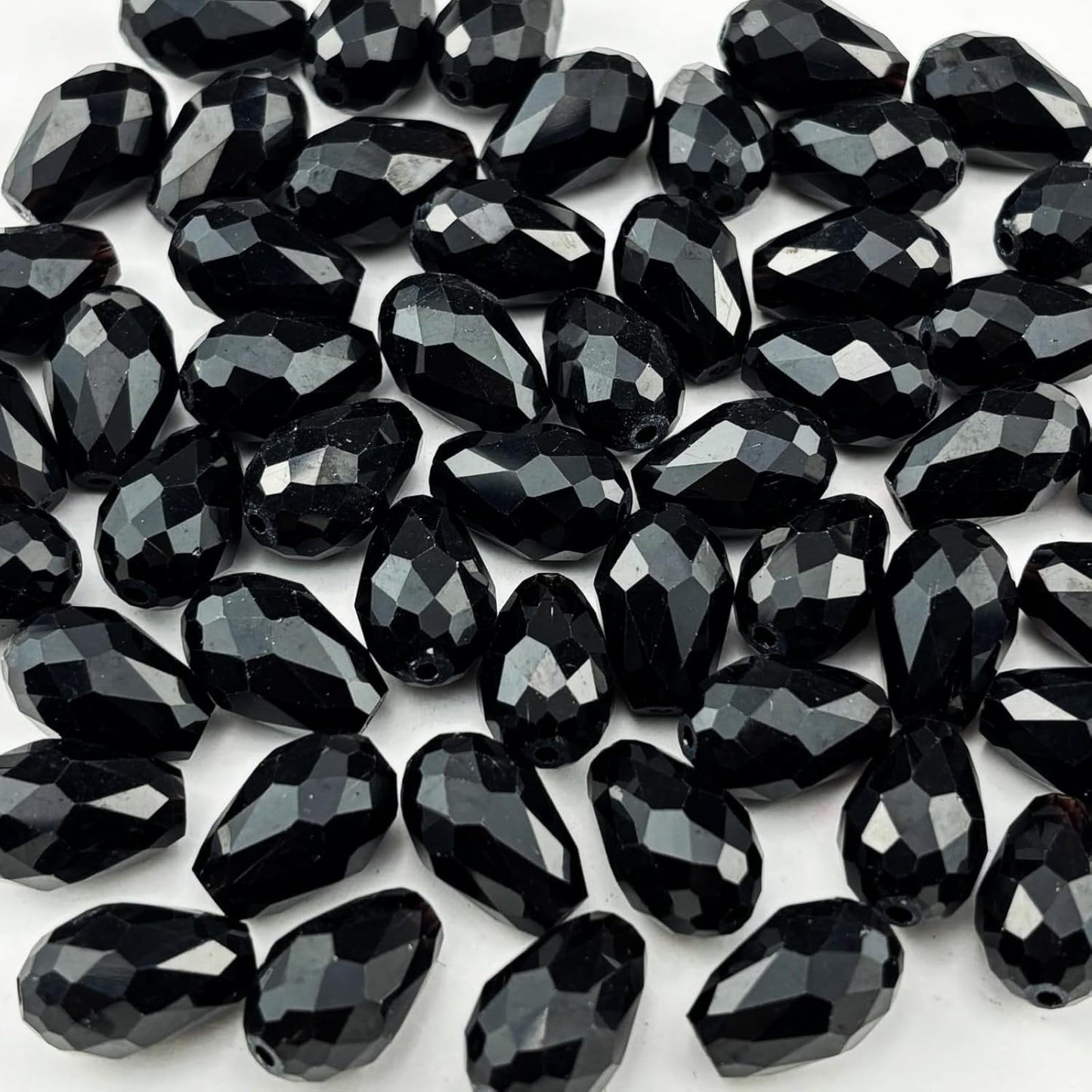 130pcs 6x8mm Teardrop Crystal Glass Beads for Jewelry Making, Faceted Vertical Hole Teardrop Glass Spacer Beads for Wind Chimes Bracelet Earring Necklace DIY Craft(Black)