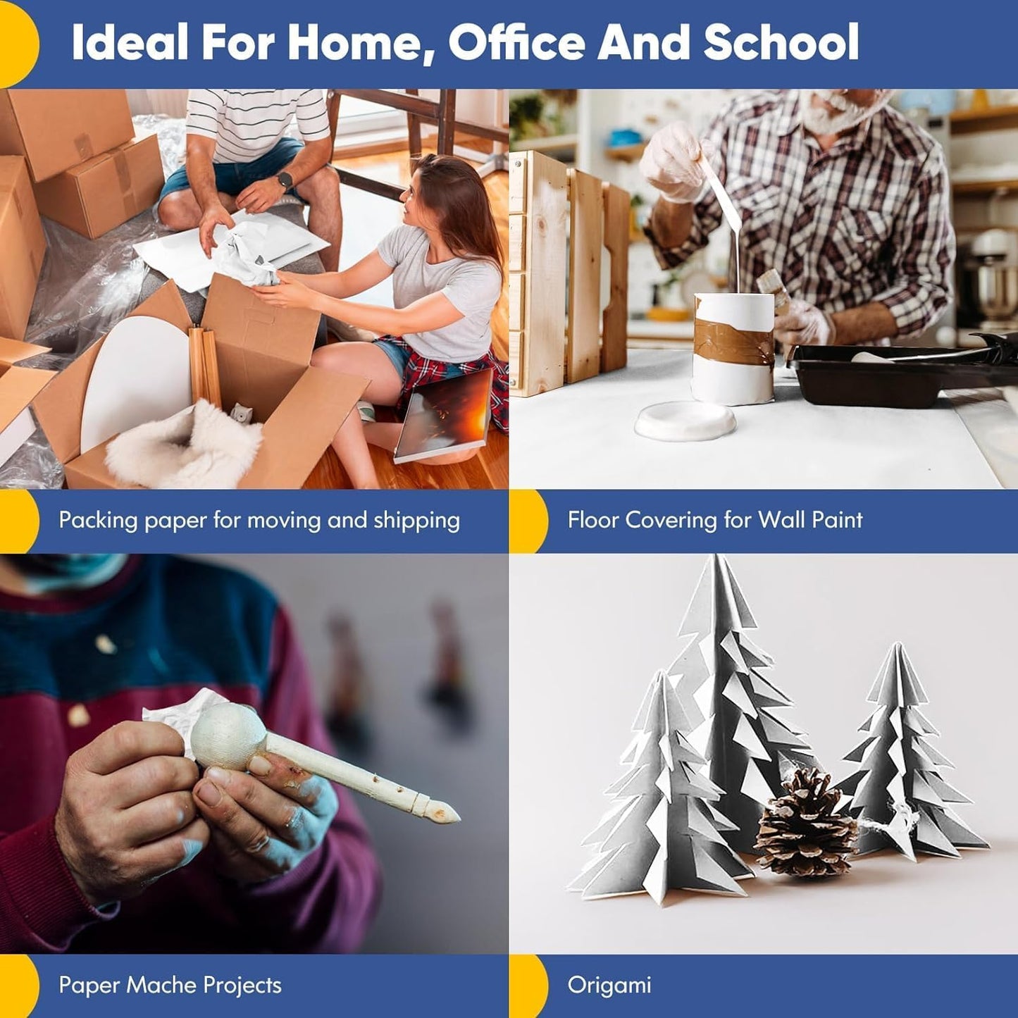 Vanhench White Kraft Wrapping Paper 17.5"×1800", Easel Painting Drawing Paper Roll Kids Art Supplies, Chart Poster Bulletin Board Paper Roll, Floor Covering Arts Crafts Table Wrap