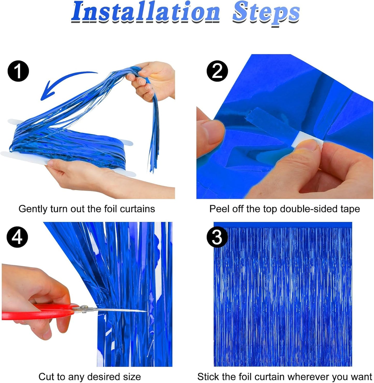 2 PCS Tinsel Backdrop, 3.28 FT x 7.05 FT Dark Blue Backdrop Curtains, Metallic Passover Fringe Curtains Party Streamer, Navy Blue Party Decorations Photo Props