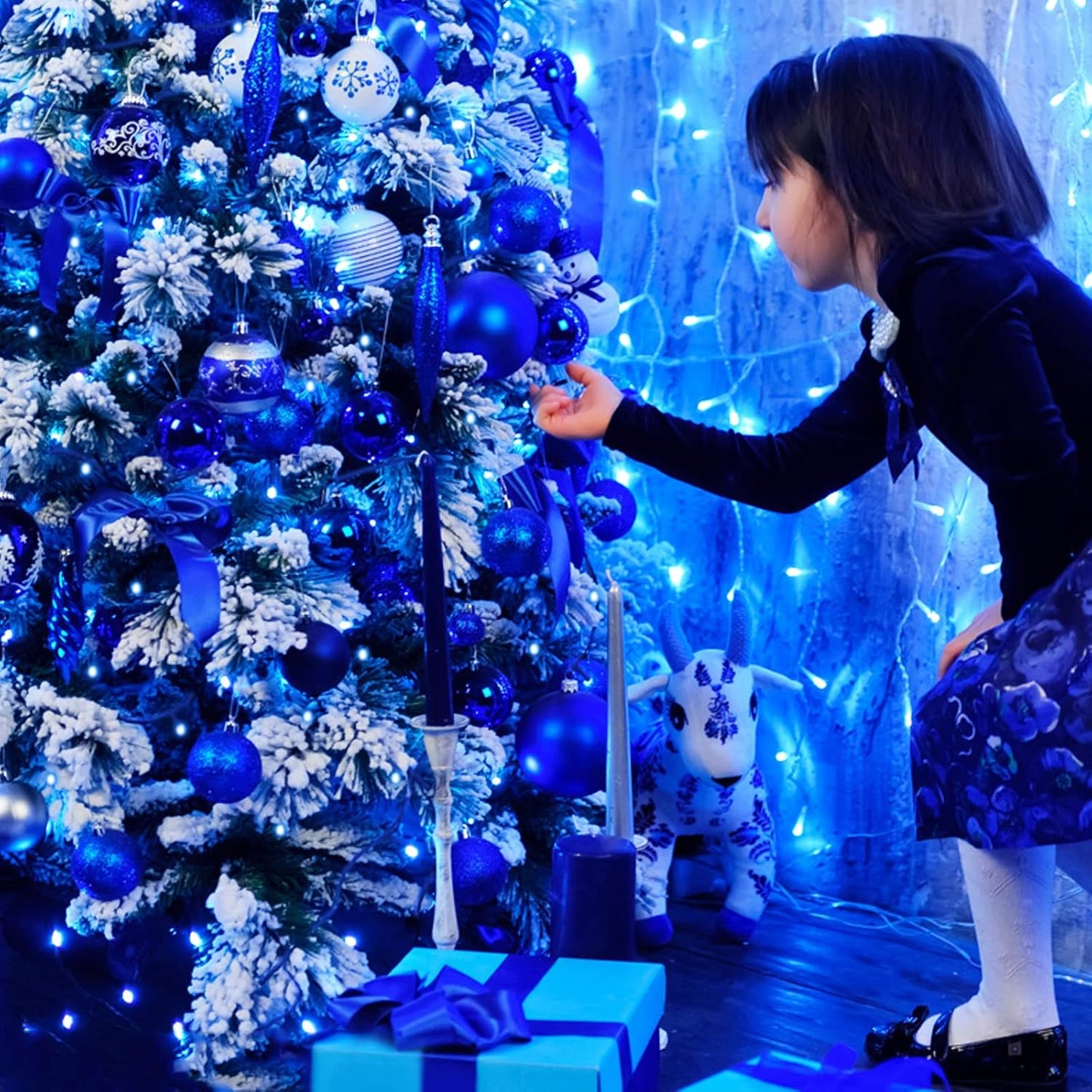 JMEXSUSS 163 FT 500 LED Blue Christmas Lights Outdoor, Waterproof Blue String Light Plug in, 8 Modes Clear Wire Christmas String Lights for Tree Yard Patio House Party Decorations