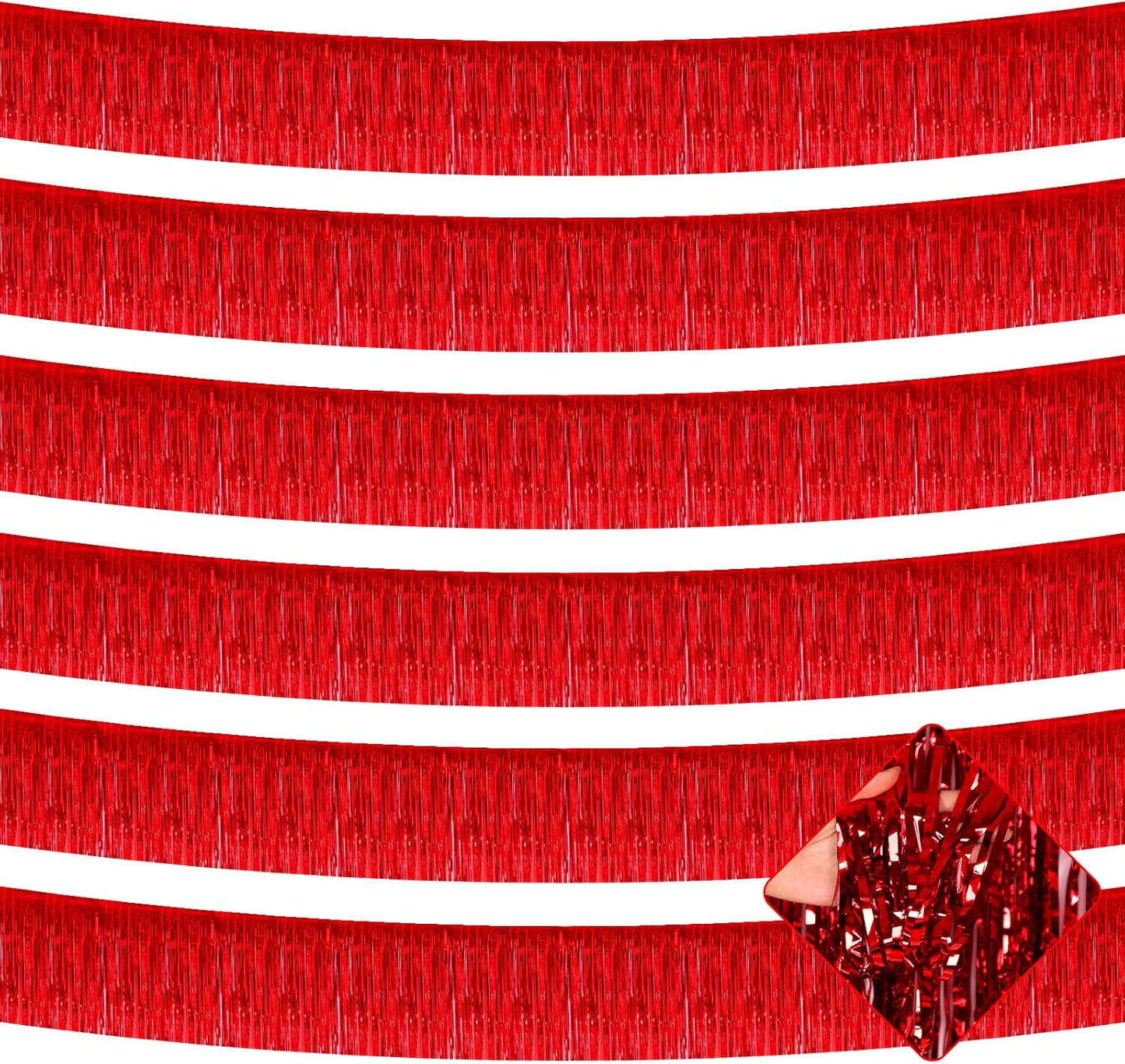 10 Pack 10 Feet Red Foil Fringe Garland Metallic Tinsel Streamers Banner Wall Hanging Curtain Backdrop for Parade Floats, Bachelorette, Wedding, Birthday, Halloween, Christmas Party Decorations