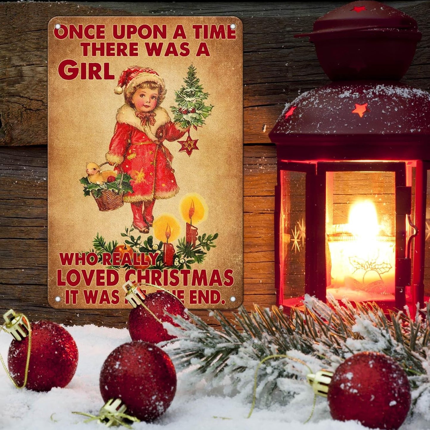 Vintage Christmas Metal Tin Sign Once Upon A Time Girl Loved 80s Christmas Style Wall Art Christmas Metal Tin Sign Funny Christmas Sign For Winter Barn Door Bedroom Dining Room Wall Decoration For Friend Daughter Sister