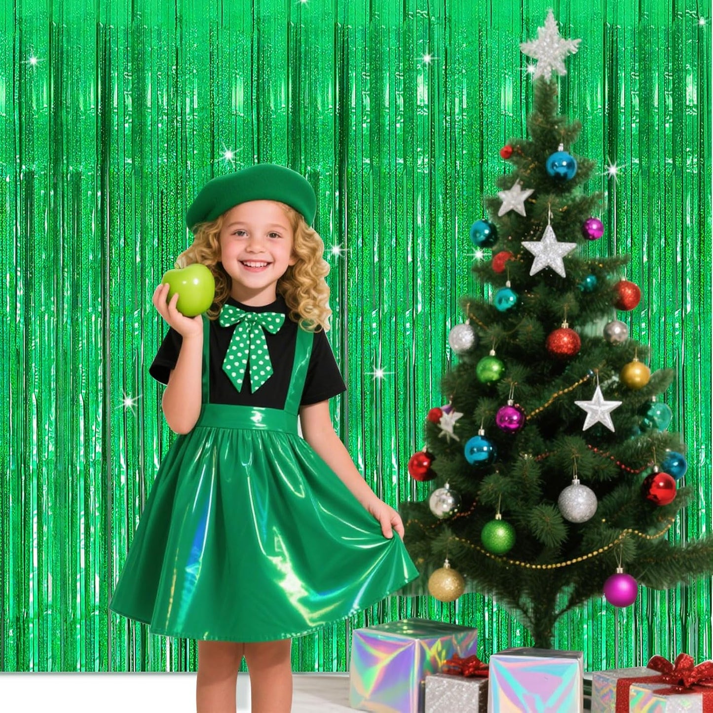 2 Pack Neon Green Birthday Decorations Foil Fringe Curtain Green Streamers for Glow Party Graduation Christmas St. Patrick's Day Streamers Decorations Bachelorette Party Accessories for Women