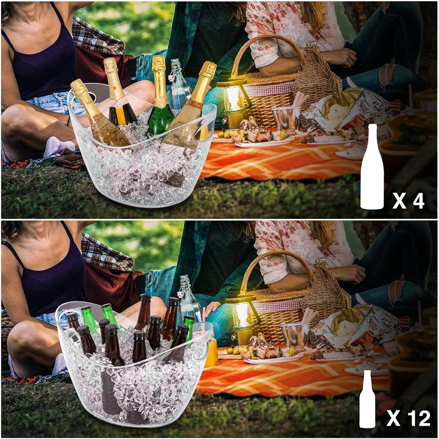 BARsics Large 3-Gallon Clear Plastic Ice Bucket, Beverage Tub for Parties (Pack of 2)