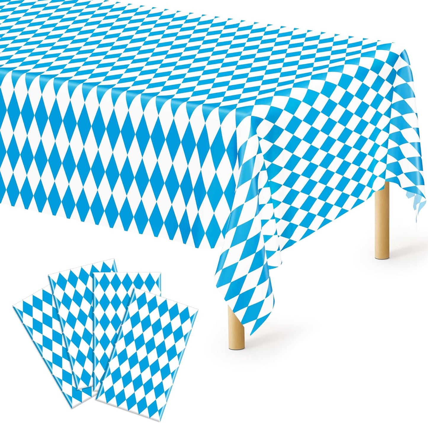 4 PCS Oktoberfest Decoration, 54 X 108 IN Blue White Checkered Plastic Oktoberfest Tablecloth, Disposable Rectangular German Theme Table Supplies, Bavarian Tablecover, Beer Tablecloth for Party Picnic