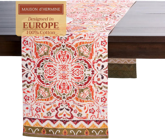 Maison d' Hermine Table Runner 100% Cotton Double Layer Table Runners 72 inches Long for Thanksgiving Christmas Decorations Home Kitchen Dining Party Wedding (Damask, 14.5" x 72")