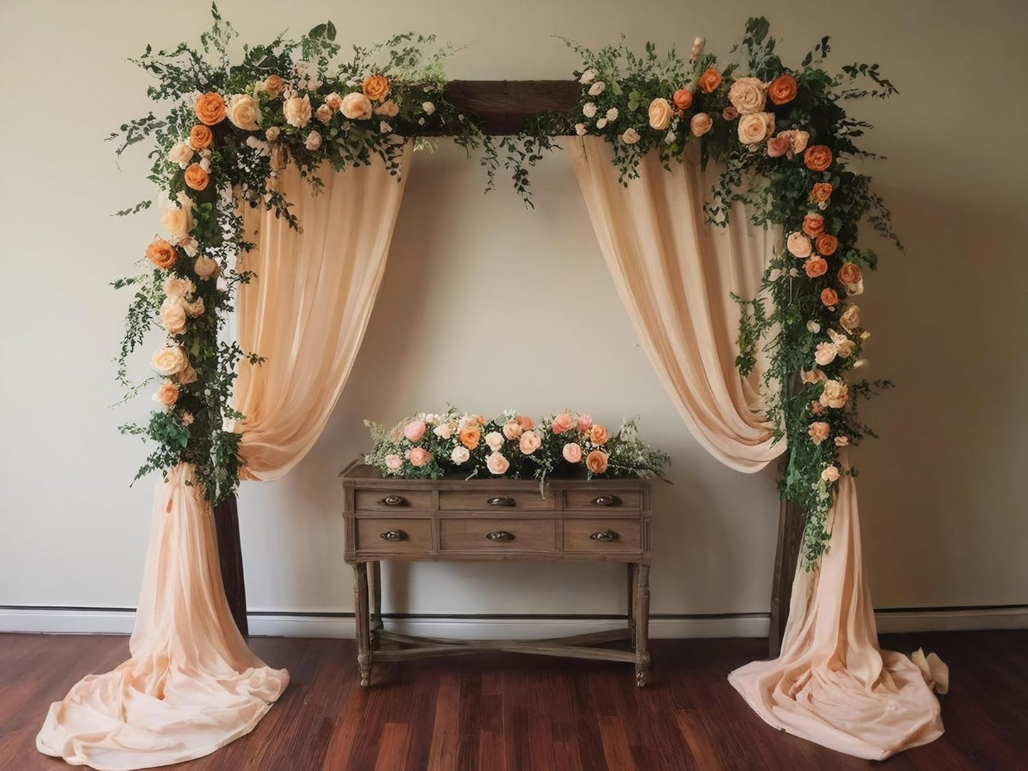 DUOBAO Peach Voile Curtains 2 Panels, 29''x96'', Rod Pocket, Living Room Drape, Sheer Chiffon Drapes for Window, Beach Curtain, Photography Backdrop