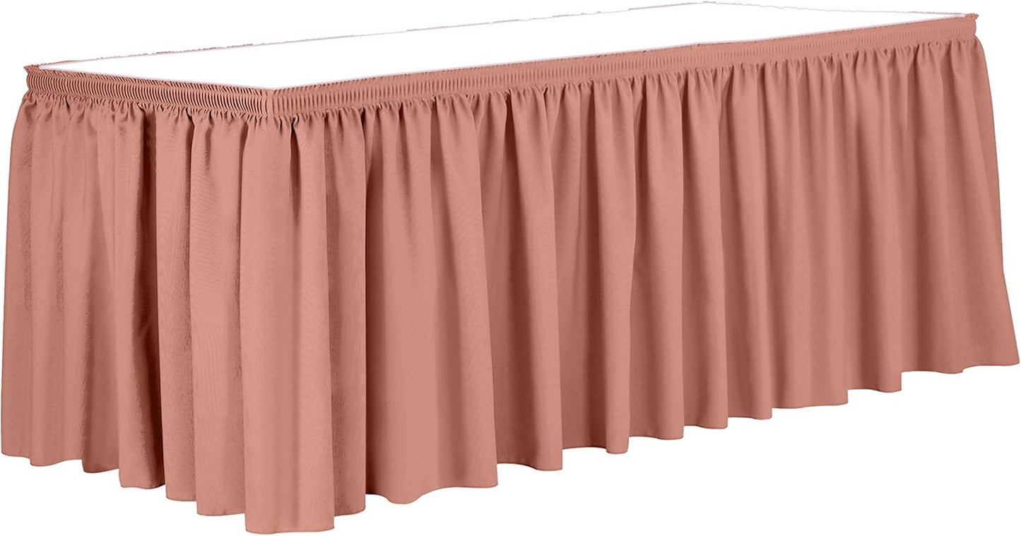 Ultimate Textile Pleat Polyester Fabric Table Skirt - Machine Washable Flame Resistant with Clips for Events, Weddings & Trade Shows, Cut & Sewn in Paterson, NJ - Coral, 7' Shirred Pleat