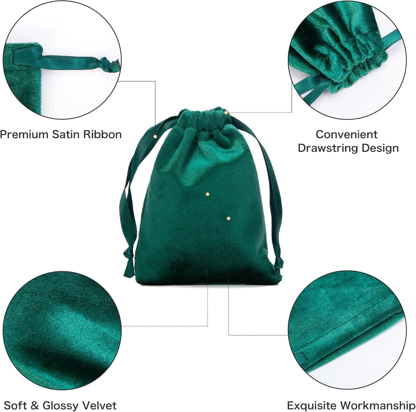 QIANF 12pcs Hunter Green Velvet Drawstring Bags 3x4 inches Mini Velvet Cloth Gift Bags Jewelry Pouches for Storage Wedding Party Favor Christmas