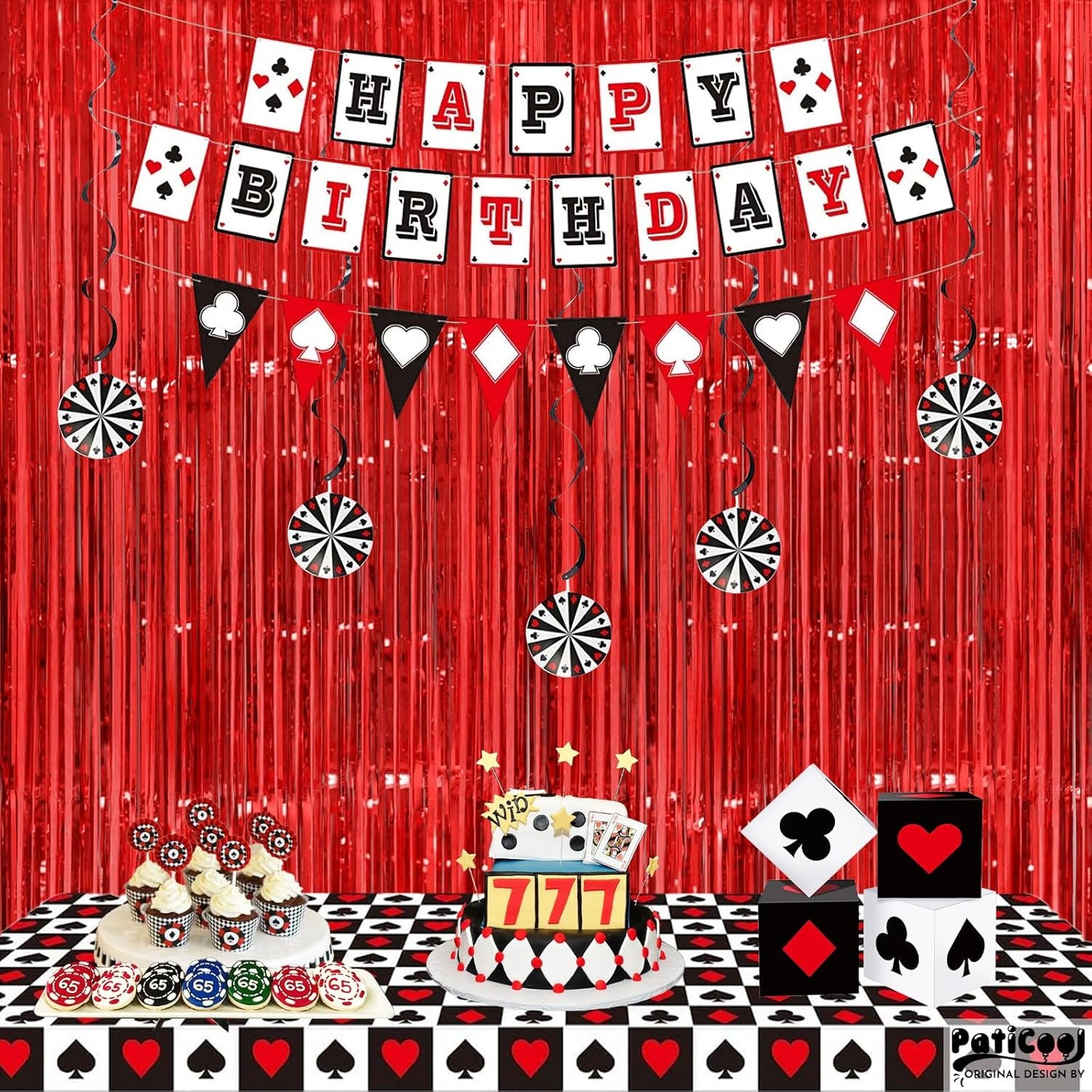 Red Streamers Party Decorations - Thicken 2 Pack 3.2 x 8.2 FT - Tinsel Foil Fringe Curtains Party Backdrop for Birthday, Casino, Carnival, Cherry, Hollywood Red Carpet Party Decorations