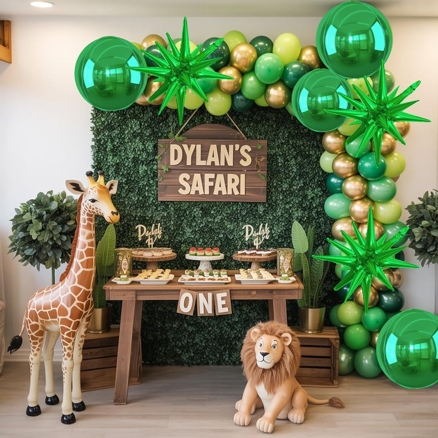 6Pcs Green Foil Balloons,22Inch Dark Green 4D Round Ball Balloon and Explosion Star Balloon for Halloween Birthday Wedding Baby Shower Anniversary Party Decorations