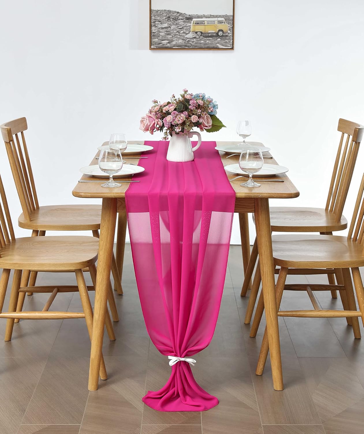 2 Pack 10Ft Fuchsia Chiffon Table Runner Sheer 29x120 Inch for Romantic Wedding Decor Bridal & Baby Shower Birthday Rustic Party Decoration