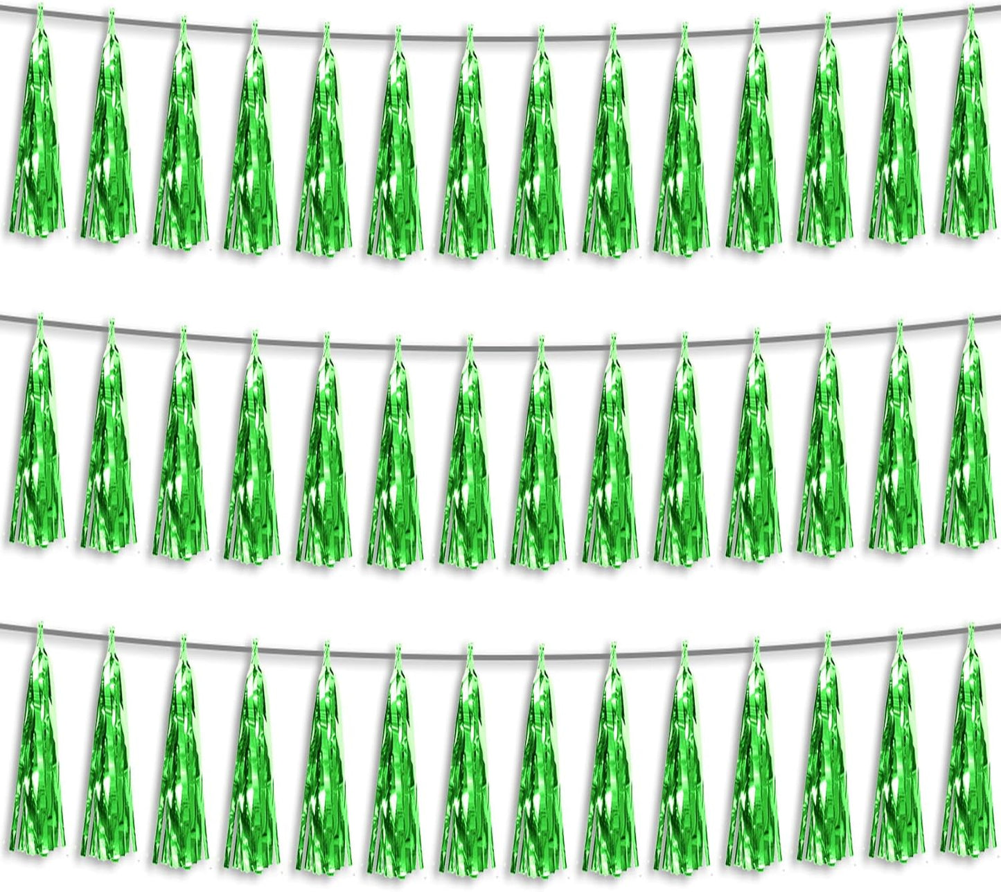 3P Green Foil Fringe Metallic Tassel Streamers Banner Tassel Garland for Parade Floats, Bachelorette, Wedding, Birthday, Halloween, Christmas, Bridal/Baby Shower Party Decorations