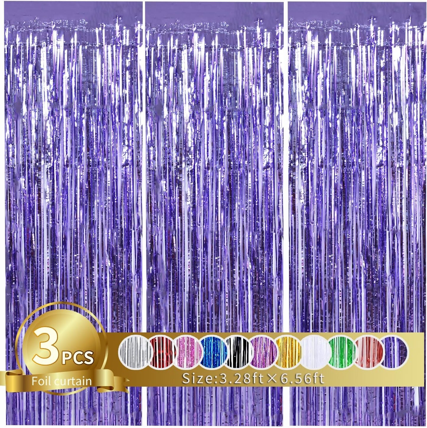 TONIFUL 3Pcs Light Purple Door Streamers Purple Photo Booth Backdrop Metallic Streamers Foil Fringe Curtains for Birthday,Christmas,New Year,Bachelorette,Grad Party Streamers Decor(9.9ft x 6.6ft)