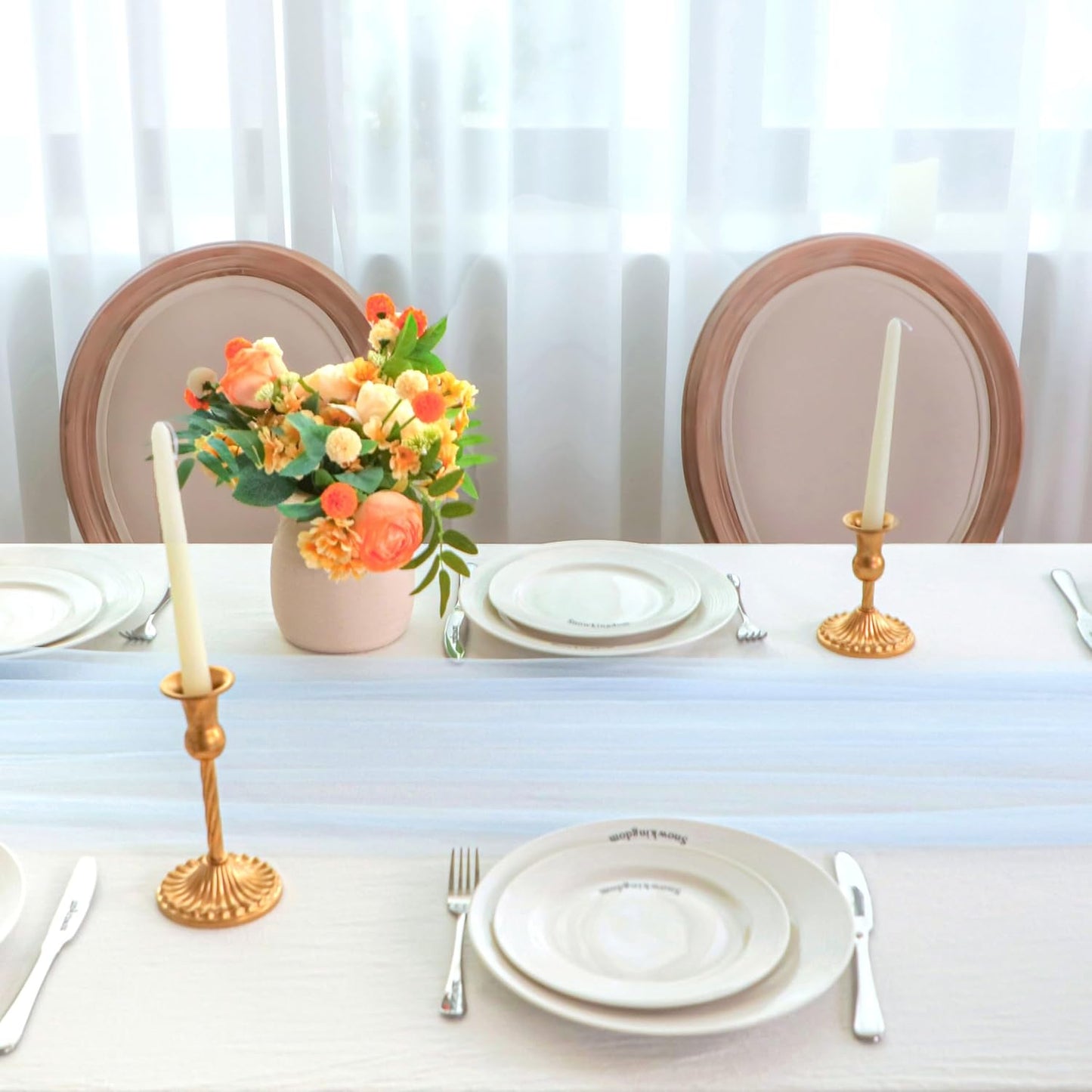 Snowkingdom Light Blue Cheesecloth Table Runner 10FT, Baby Blue Sheer Tulle Gauze Runner 120 Inch, Rustic Boho Party Table Decoration for Wedding Bridal Baby Shower Birthday Christmas Winter Holiday