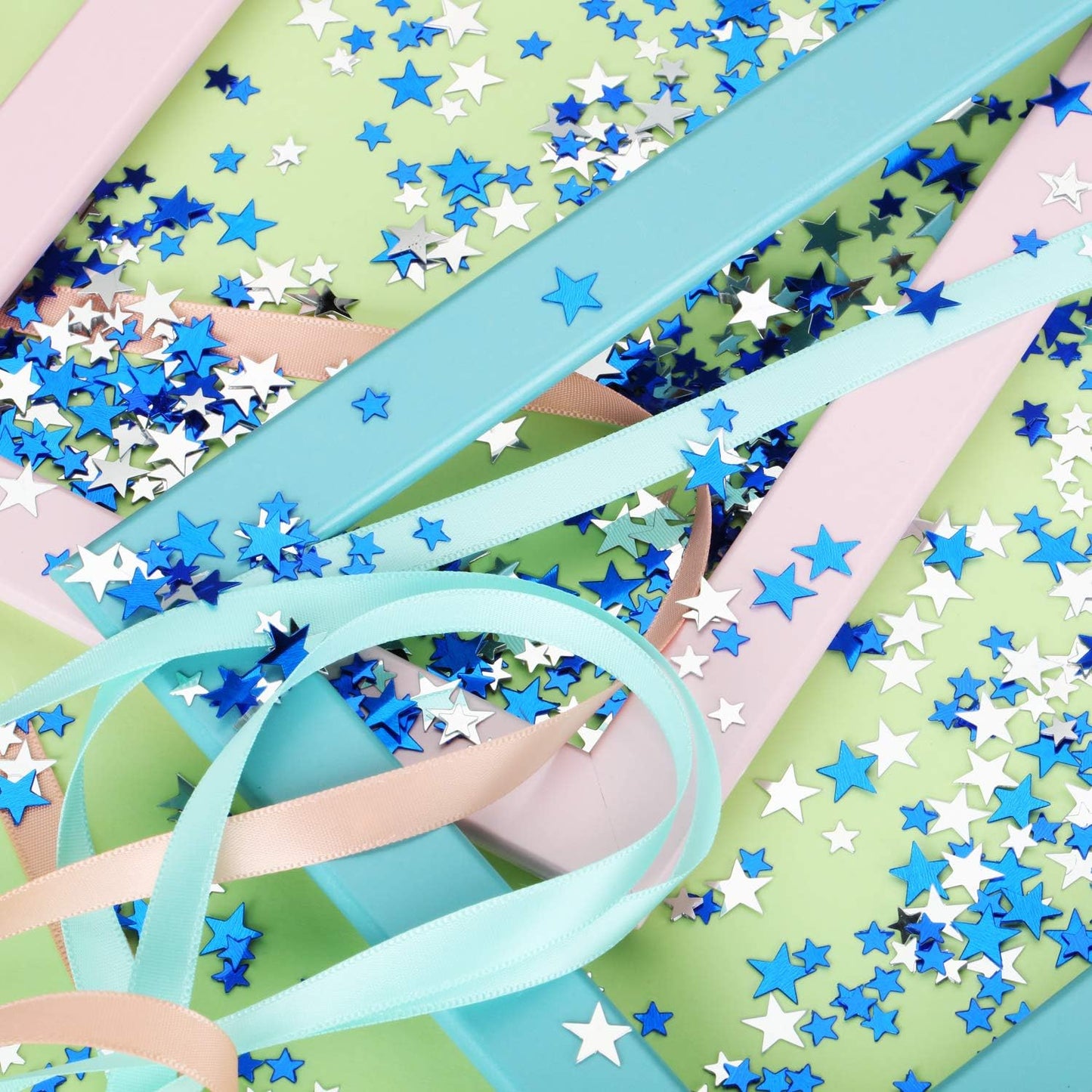 Hestya 60g Star Confetti Glitter Table Confetti Metallic Foil Stars for Party Wedding Festival Decorations(Blue Silver,10mm and 6mm)