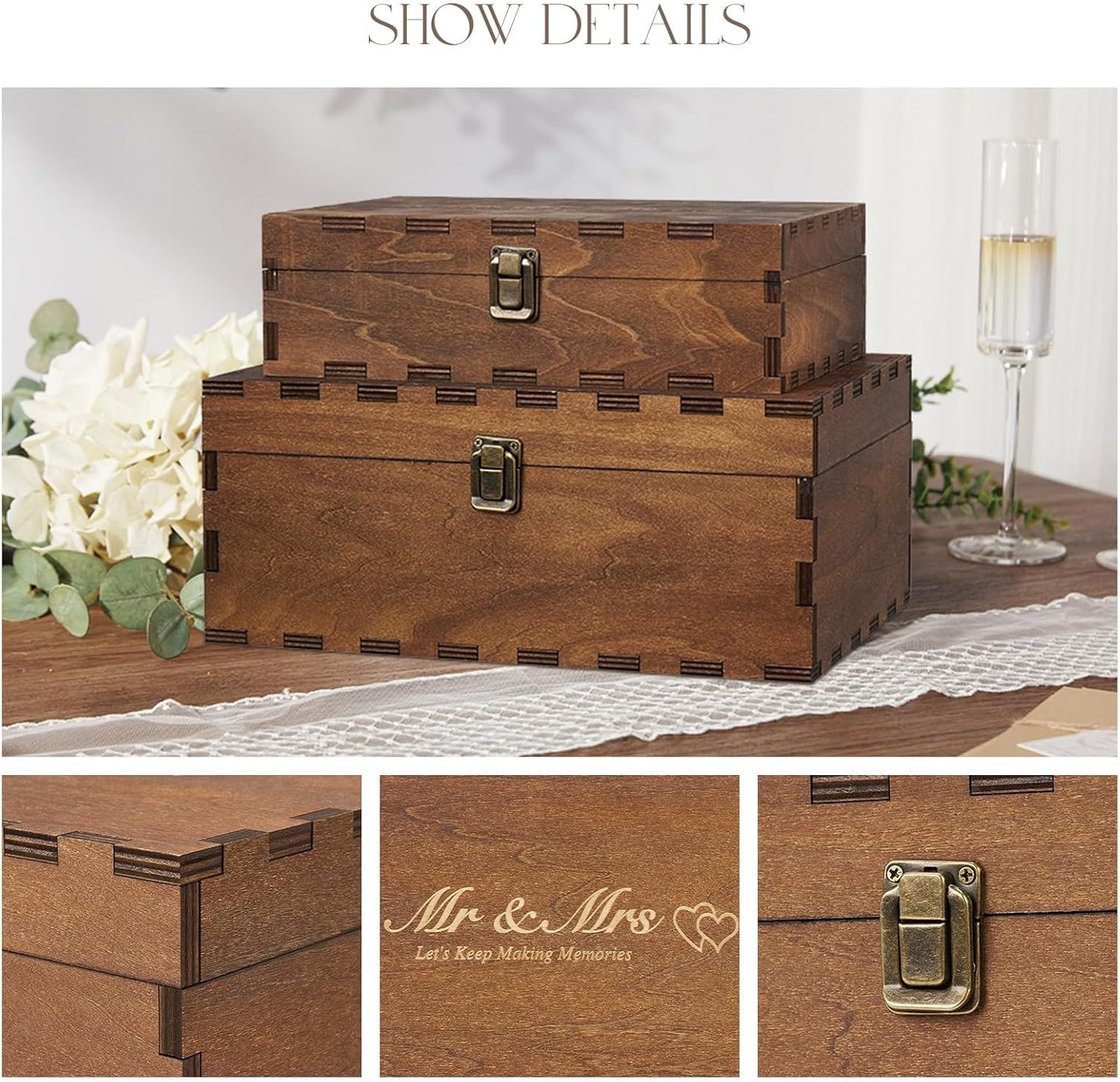 AW BRIDAL Mr and Mrs Wedding Keepsake Box Large for Couples, Wooden Engraved Memory Boxes with Lids, Bridal Shower Gifts for Bride, Engamement Gifts for Engaged Couple, Storage and Decorative Chest
