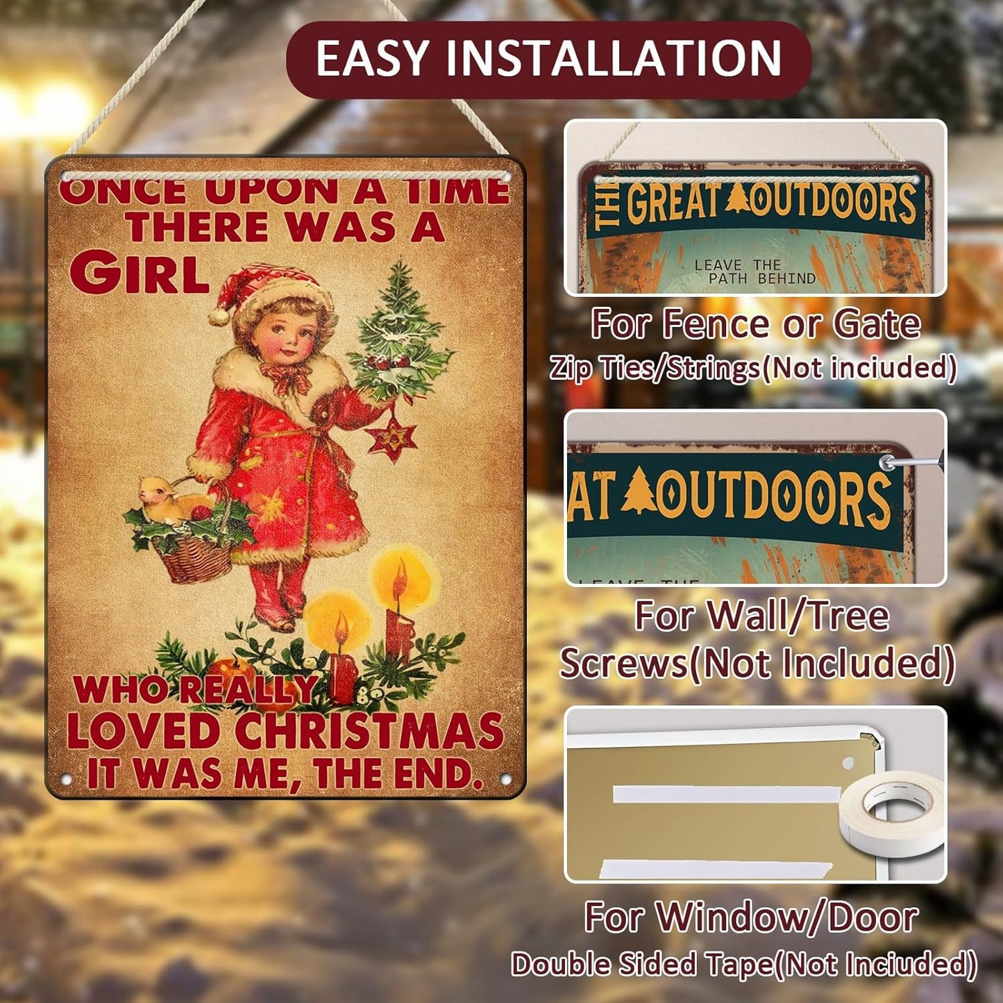 Vintage Christmas Metal Tin Sign Once Upon A Time Girl Loved 80s Christmas Style Wall Art Christmas Metal Tin Sign Funny Christmas Sign For Winter Barn Door Bedroom Dining Room Wall Decoration For Friend Daughter Sister 12x16Inch
