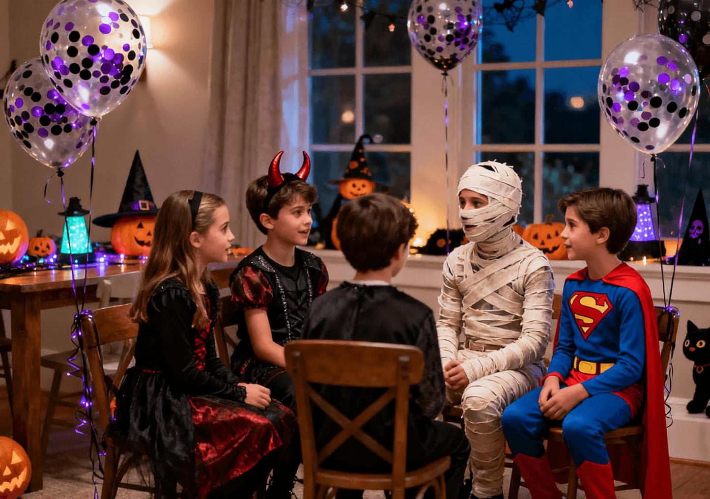 50pcs Purple and Black Foil Confetti Balloons,12 inch Latex Balloon with Purple Black Confetti Inside for Halloween Party Decorations