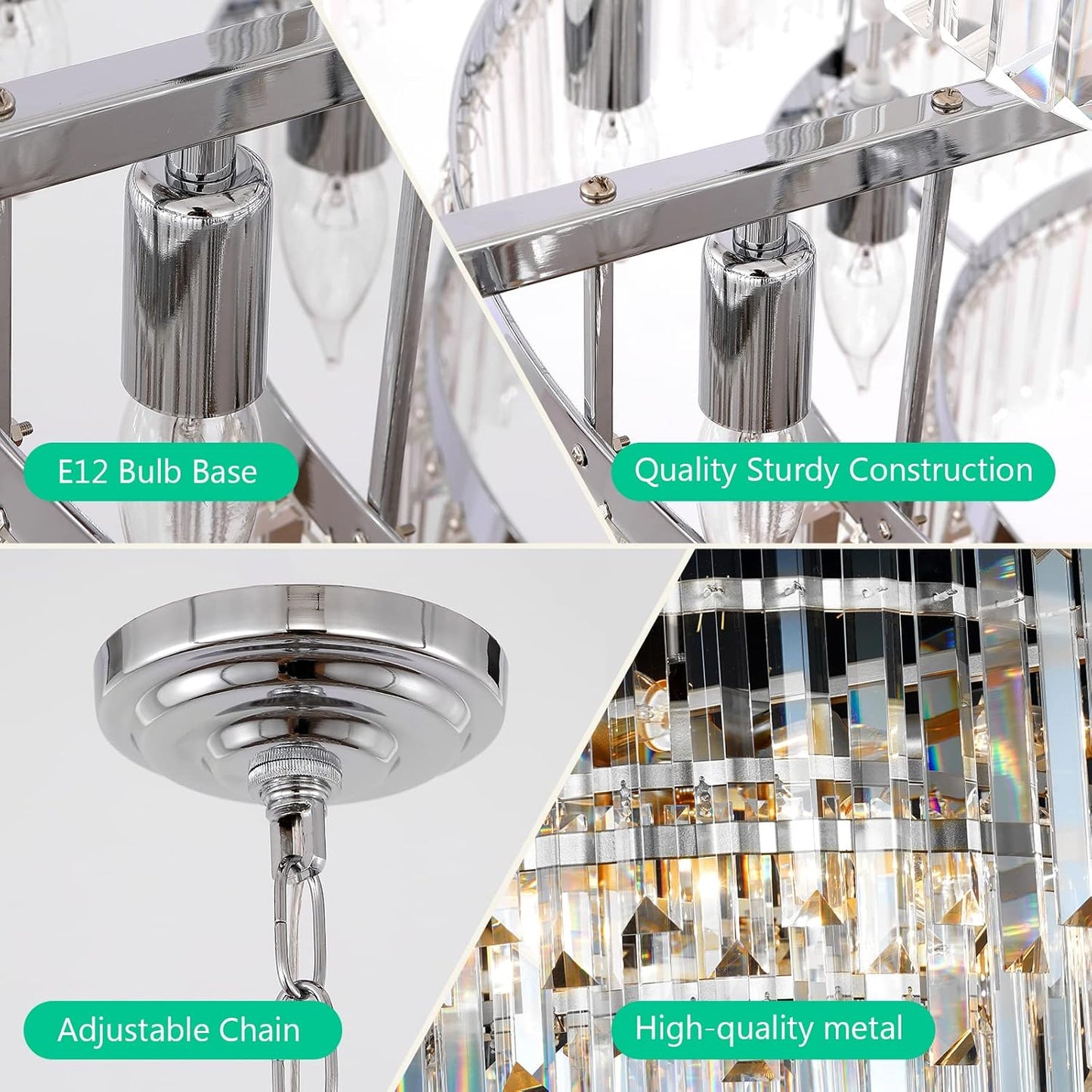 Chrome Crystal Chandelier Lighting 17.7'' for Dining Rooms Bedroom Foyer Entryway Ceiling Hanging Pendant Chandelier Light Fixture Lamp