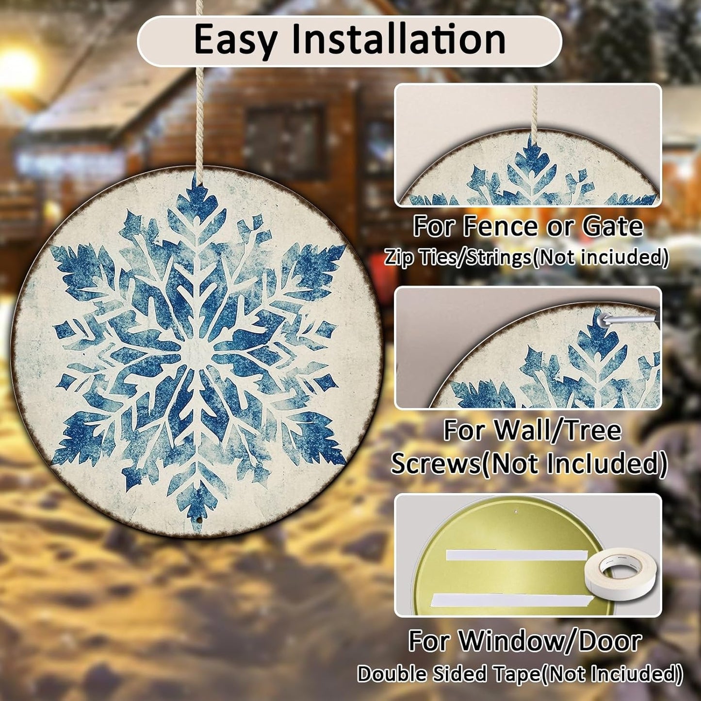 Round Christmas Metal Tin Sign Vintage Snowflake Signs Winter Christmas Sign Retro Wall Decor Tin Sign Funny Decorations for Home Cafes Office Store Pubs Tin Sign 12 * 12 in