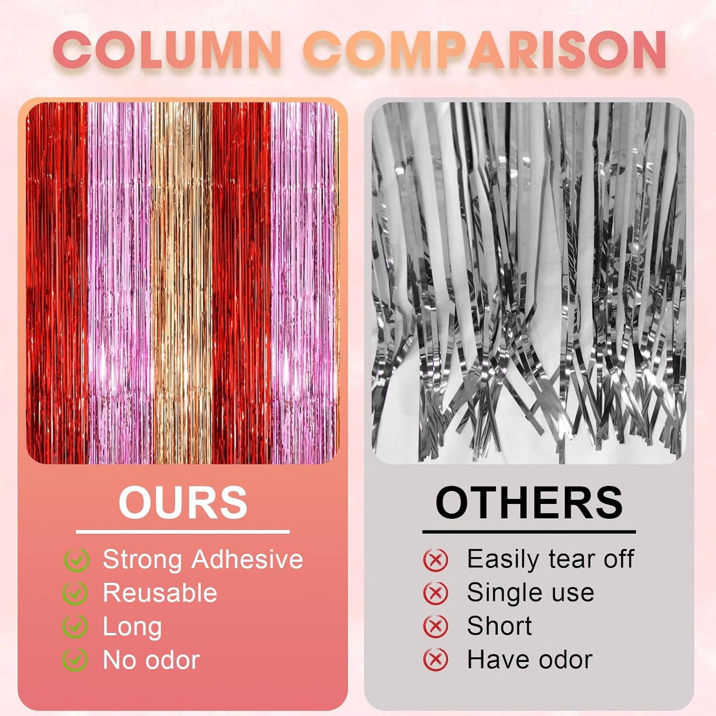2 Pack Valentine Foil Fringe Backdrop Curtains, Tinsel Streamers Party Decorations, Fringe Backdrop, Door Shimmer for Valentine or Birthday Party