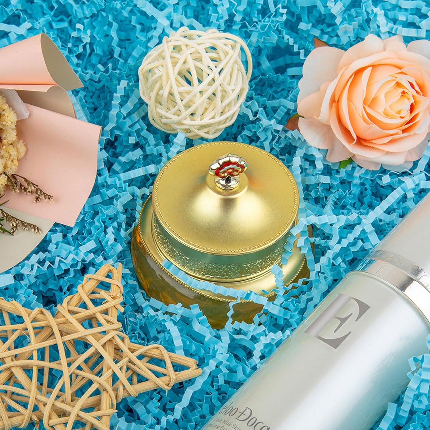 Caleihd Crinkle Cut Paper Shred Packing Grass Cushion Paper Streamer for Christmas Wedding Birthday Bridesmaid Engagement Craft Gift Boxes Bags Basket Filler Decoration 4.5oz Blue