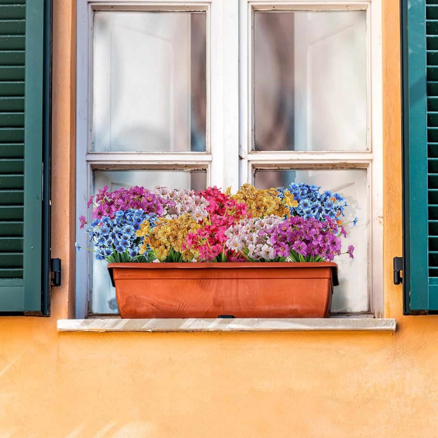 AmyHomie 20 Bundles Artificial Flowers for Outdoor UV Resistant Faux Flowers No Fade Fake Plastic Plants Garden Porch Window Box Decorating(Blue)