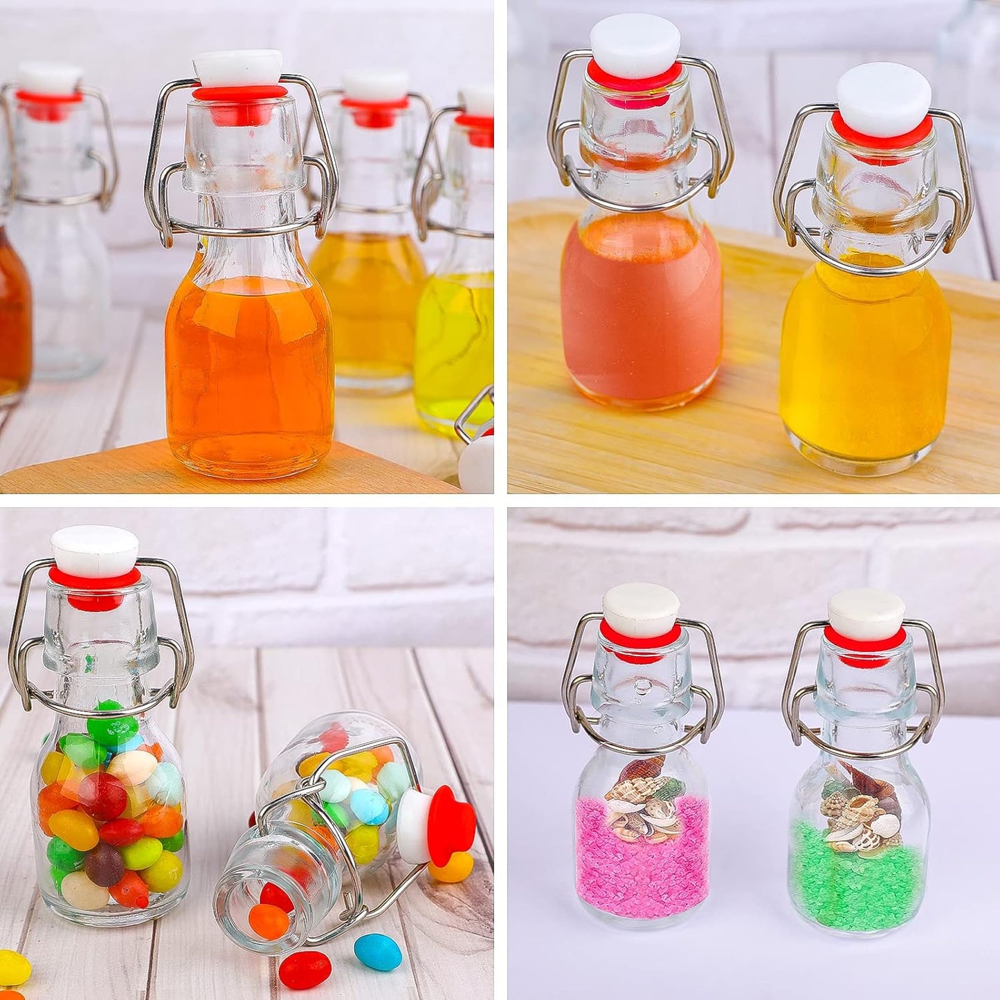 INFTYLE Swing Top Glass Bottles Set - 30 Mini Glass Bottles with Swing Top Lids for Homemade Drinks, Extracts, Candy, Crafts and Party Decor (30 Pcs-2oz)