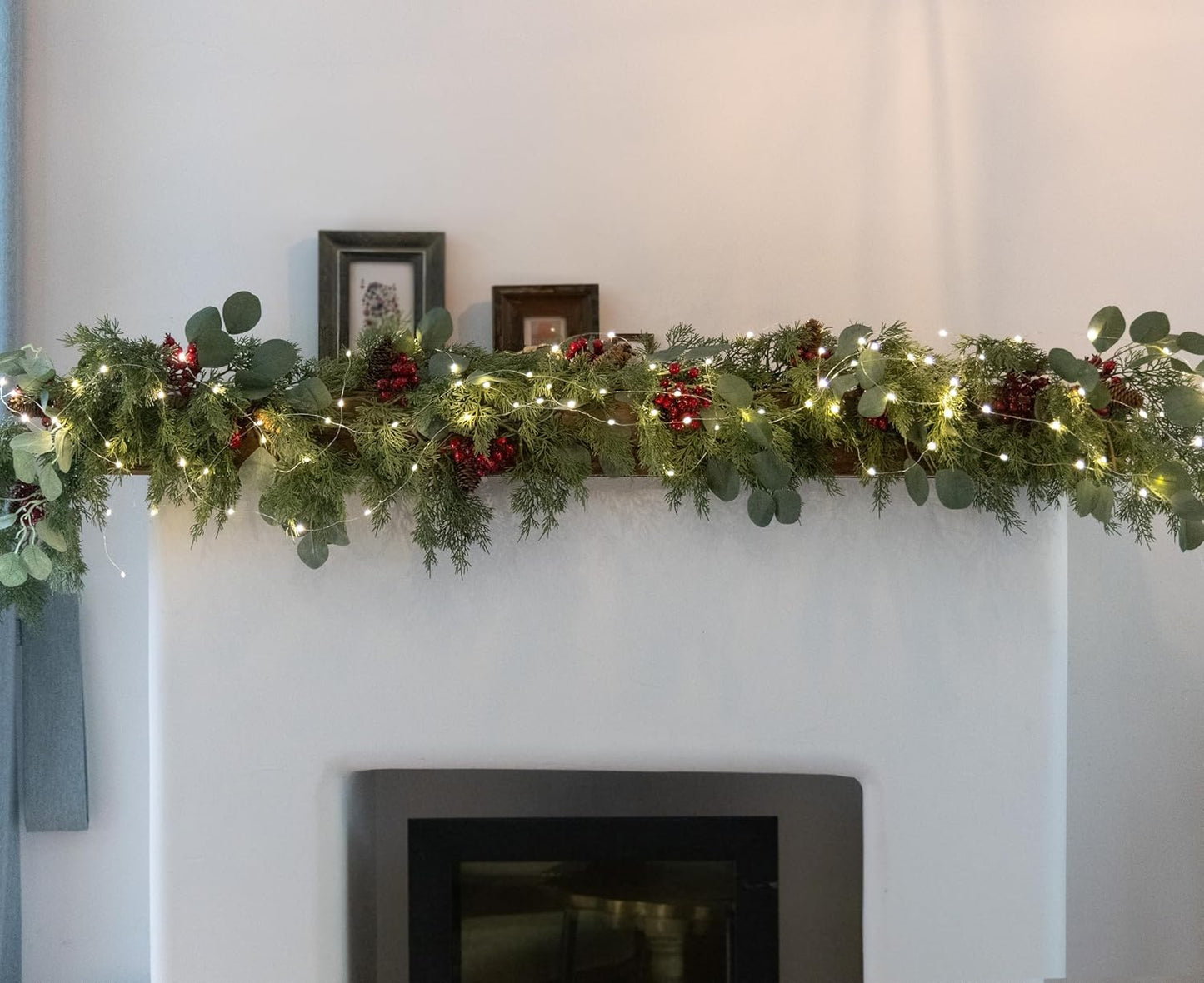 6.3FT Christmas 144 Branch Tips Cedar Garland with LED String Lights, Anna's Whimsy Seasonal Artificial Pine Cypress Garland, Holiday Indoor Outdoor Christmas Decor