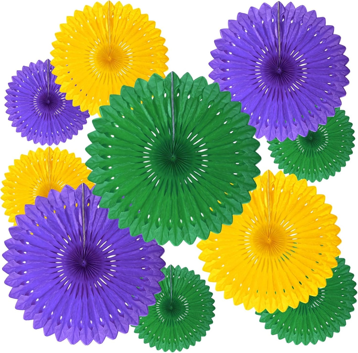 18 Pcs Mardi Gras Hanging Honeycomb Paper Fans, Round Paper Fan Decorations for Weddings, Birthdays, Bachelorette, Photo Booth Backdrops, Baby Shower, Anniversary Events Party Supplies