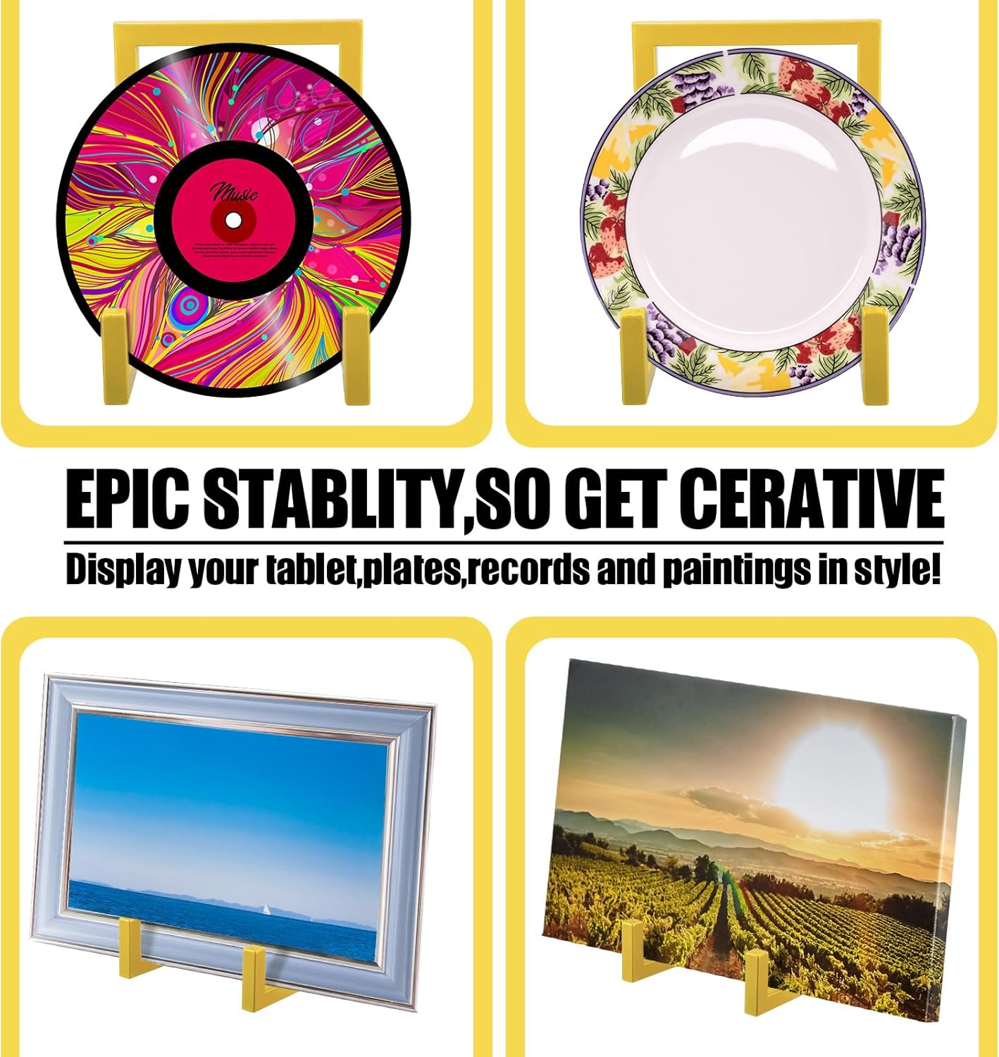 Sweetude 2 Pcs Large Plate Stands for Display Metal Frame Plate Holder Display Stand Decorative Table Top Easels for Picture, Book, Platter, Photo Easel (Gold,10 Inch)