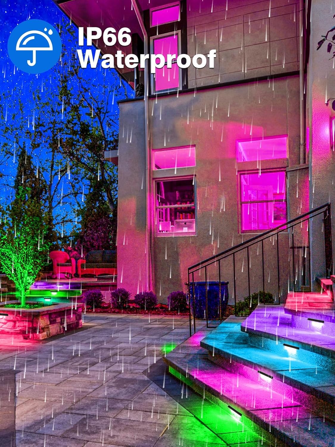 5W RGB Retaining Wall Lights 7 inch LED Hardscape Lighting Color Changing Low Voltage Landscape Paver Lights 12V 24V Step Lights Outdoor IP66 Waterproof Stair Lighting (2 Pack+Connectors)