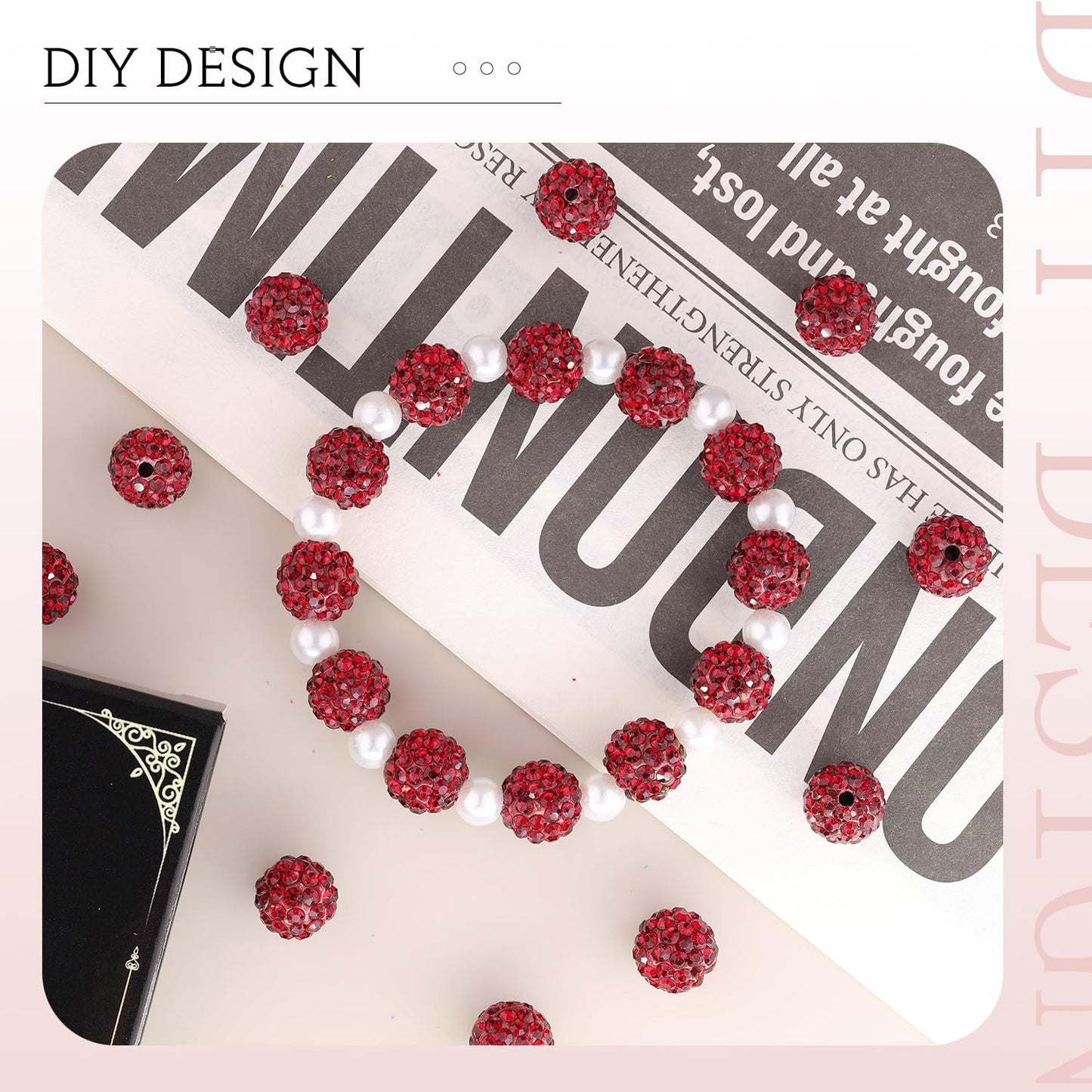 200pcs 10mm Dark Red Rhinestone Beads for Jewelry Making, Shiny Round Shamballa Disco Ball Beads Bulk, Sparkle Crystal Clay Christmas for Bracelet Baseball Necklace Earring Crafting and DIY