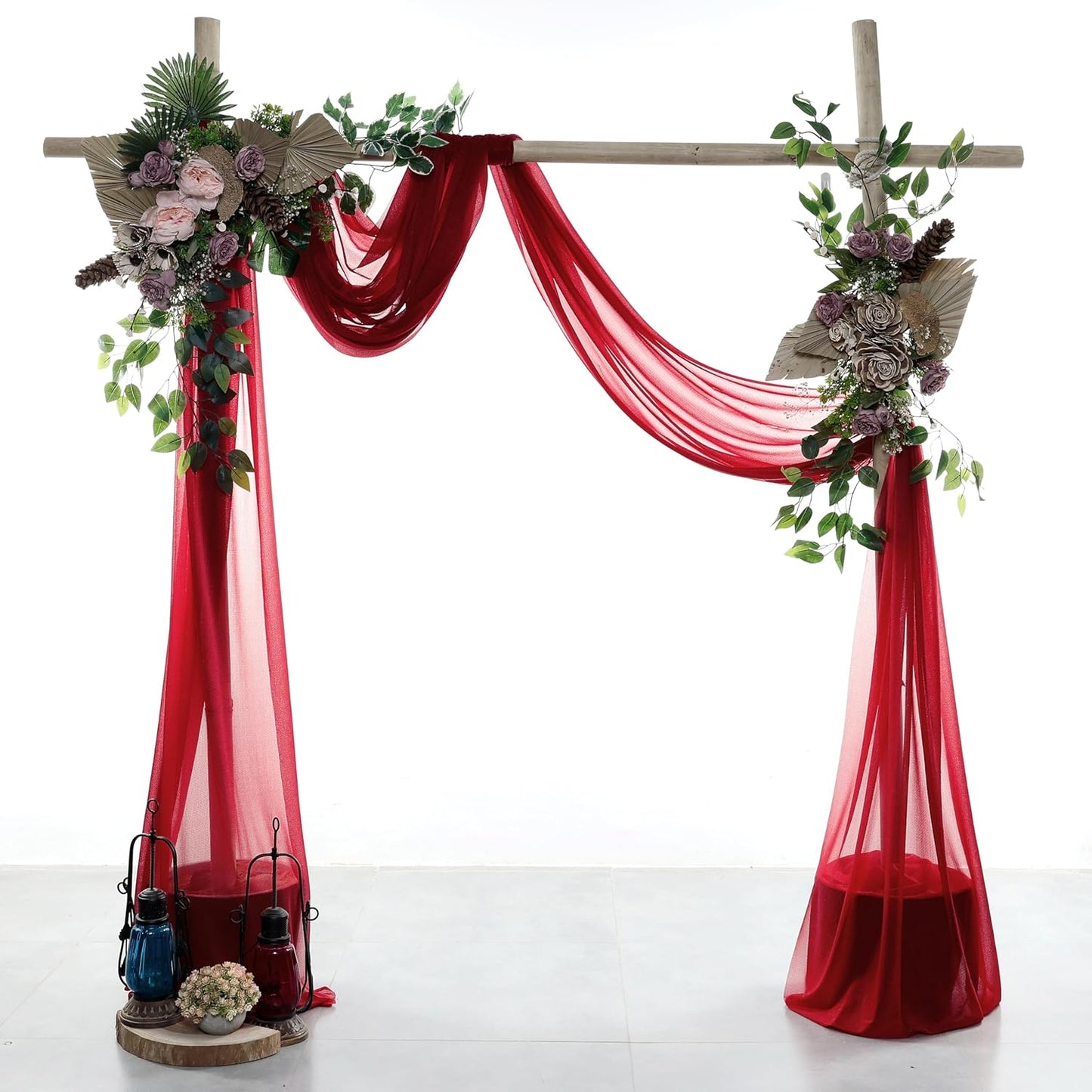 VDS Pack of 1 Panel (30 Inch X 40 Feet) Wedding Arch Draping Fabric Sheer Chiffon Fabric Drapery for Wedding Ceremony Reception Swag Backdrop Canopy Chuppah ARBO Altars Decoration (Apple Red)