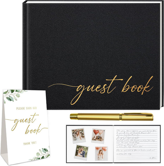 Graduation Guest Book Personalized 2025 - Leather Photo Guestbook for Reception Parties, Retirement, Birthdays, Special Events - 112 Pages Blank and Lined Thick Paper Guest Book