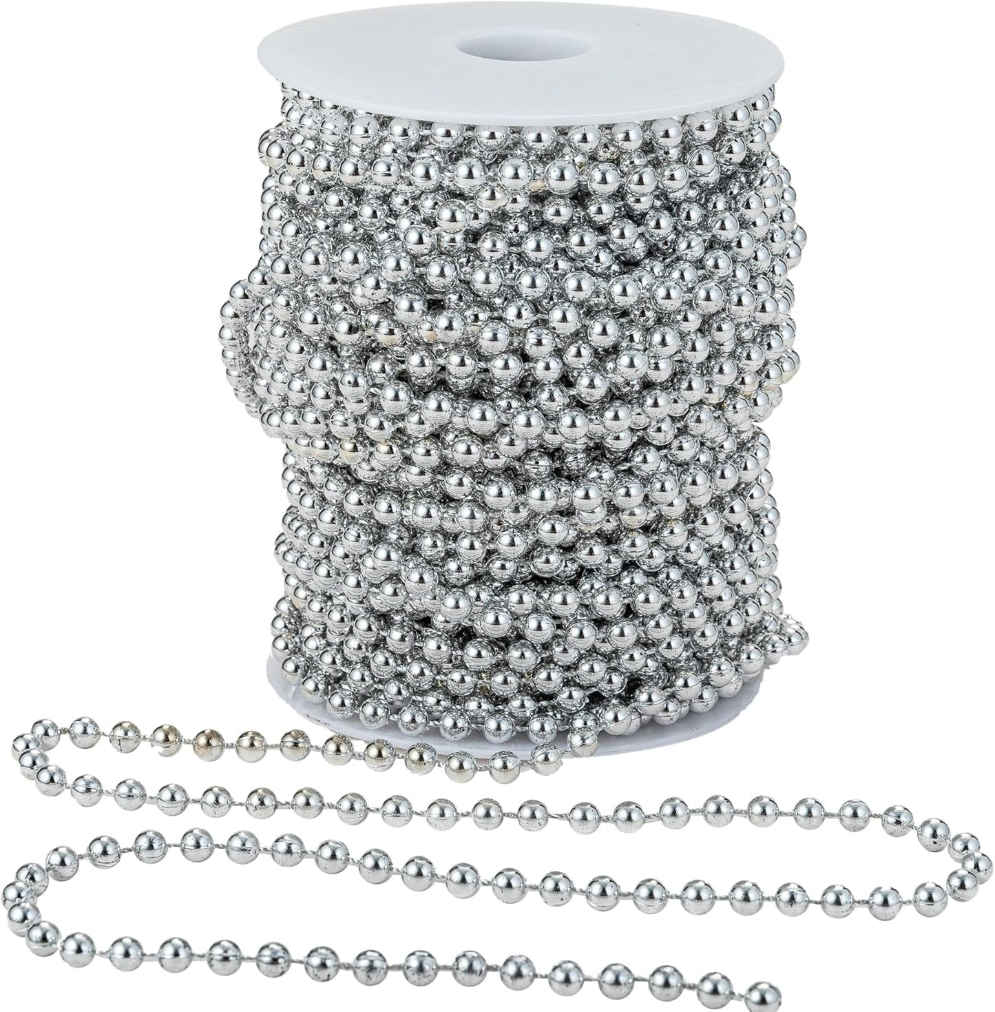 6mm Crafts Faux Pearl Beads Garland Pearl Bead Roll Strand of Pearls to Decorate Floral Centerpieces Wedding Party Favor Christmas Tree(82Feet Silver)